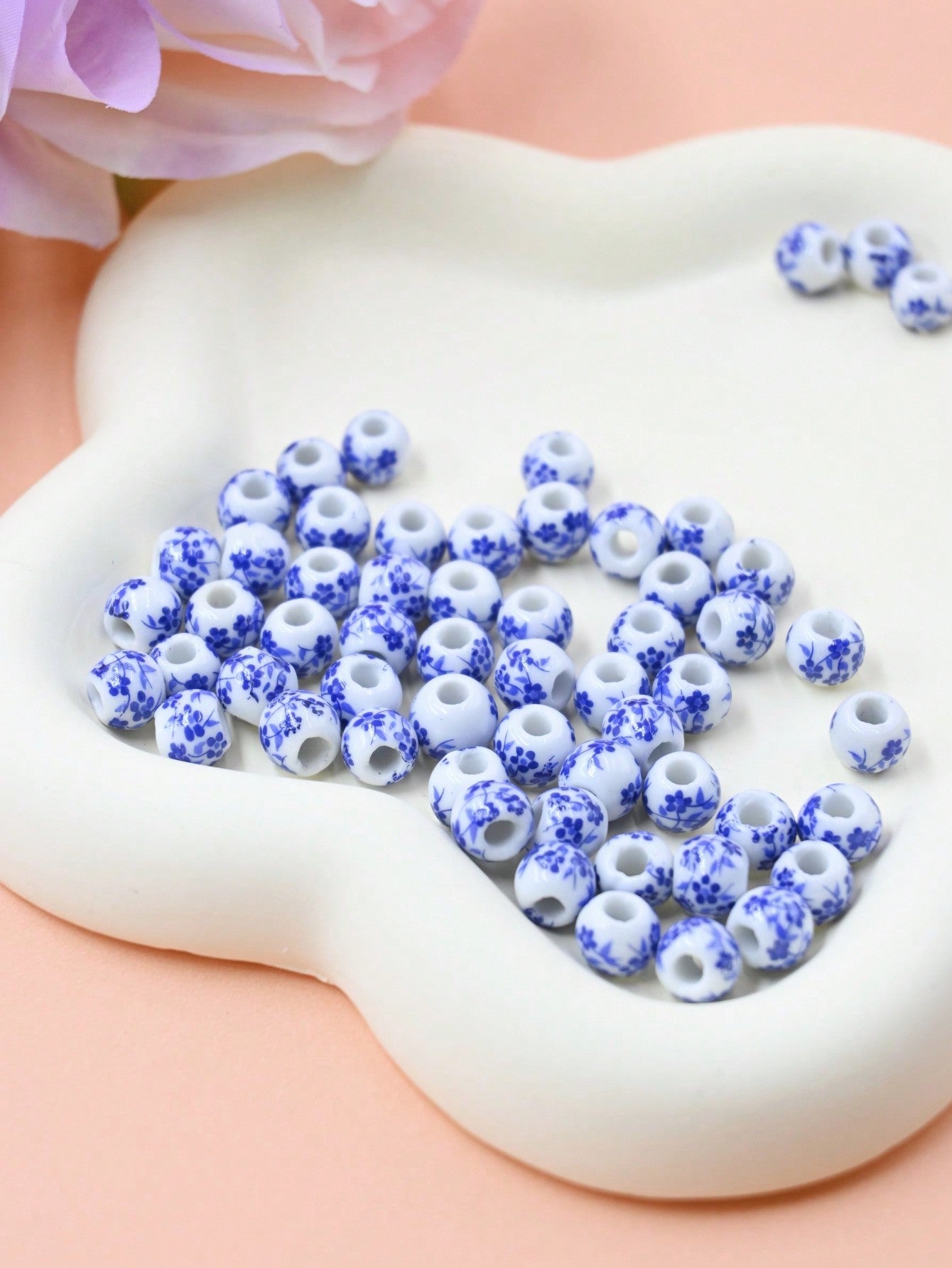 30pcs Round Blue&White Porcelain Orchid Ceramic Beads DIY Beaded Bracelet Necklace Keychains Charms For DIY Jewelry Making Handmade Accessories-Multicolor-1