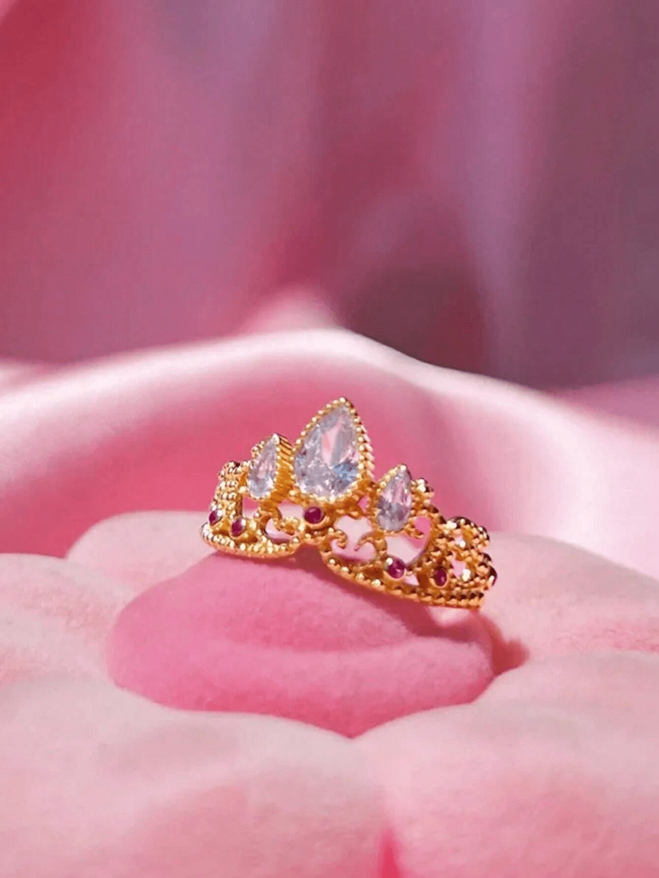 1pc Long Hair Princess Crown Design Ring For Women, Gold Plating Adjustable Wedding Jewelry Gift-Gold-1