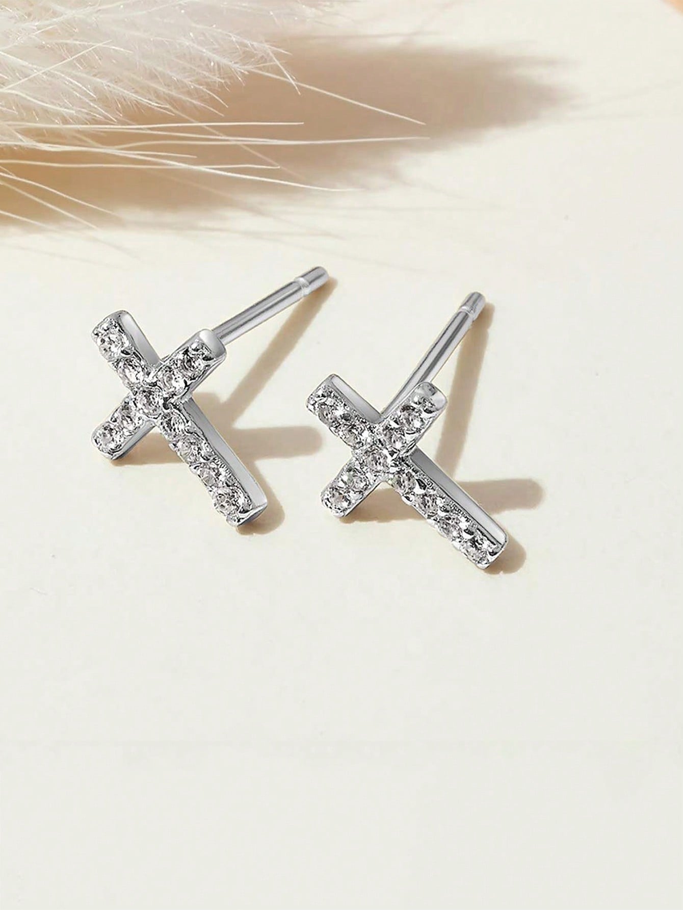 1pair S925 Silver Cross Earrings With Diamond, Christmas Valentine'S Day Jewelry Gift For Men And Women-Silver-1