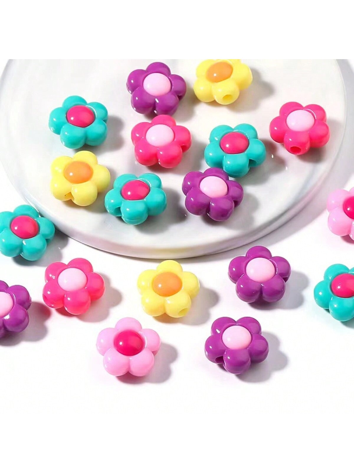 20pcs Random Acrylic Five-Petaled Flower Beads DIY Beaded Bracelet Necklace Keychains Charms For DIY Jewelry Making Handmade Accessories-Multicolor-1