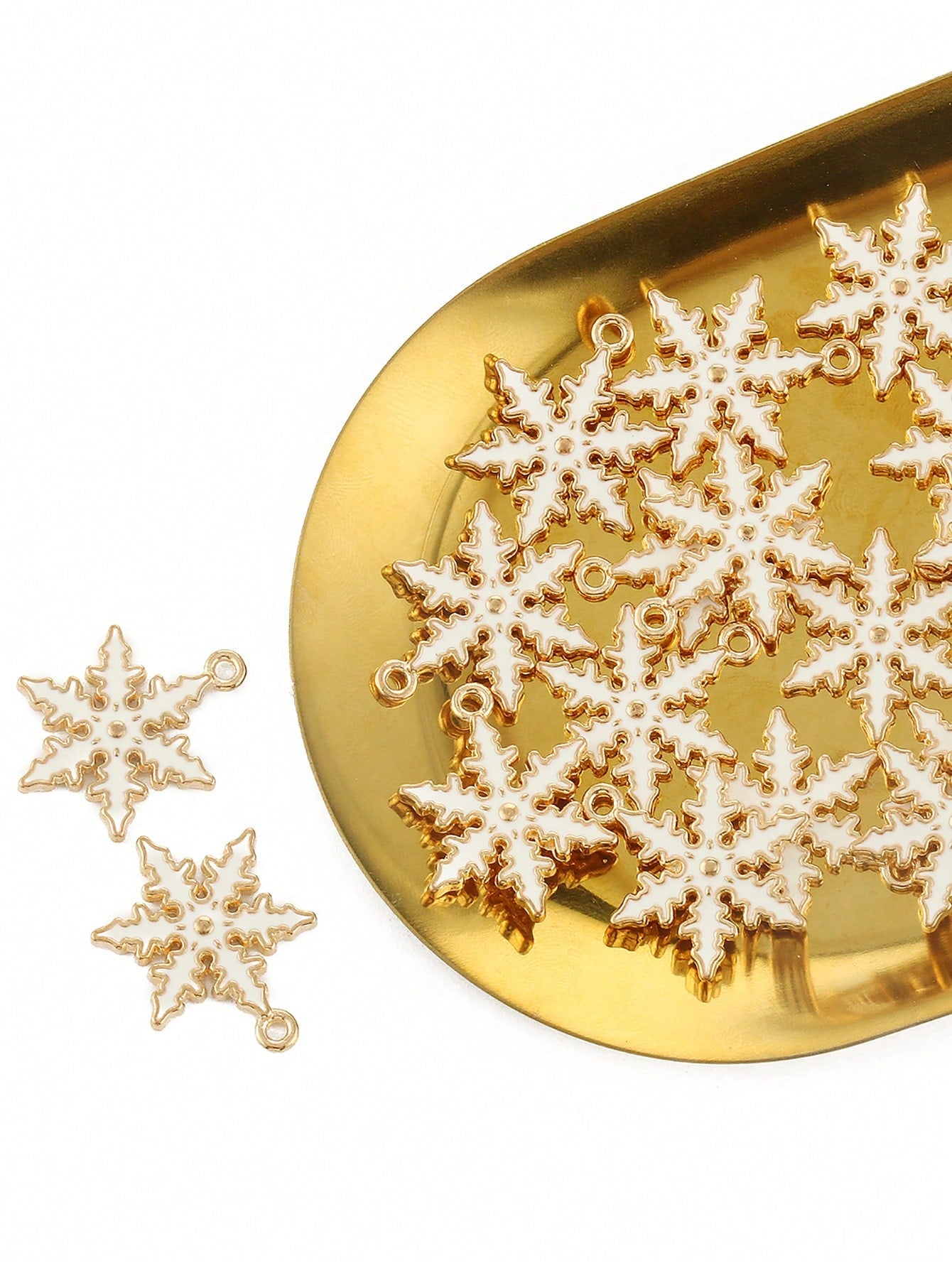 10pcs/Lot Mixed Metal Enamel Christmas Snowflake Pendants Ornaments Beads For Bracelet Earrings Necklace Jewelry Making Xmas Tree Decor Kids Gifts-White-1