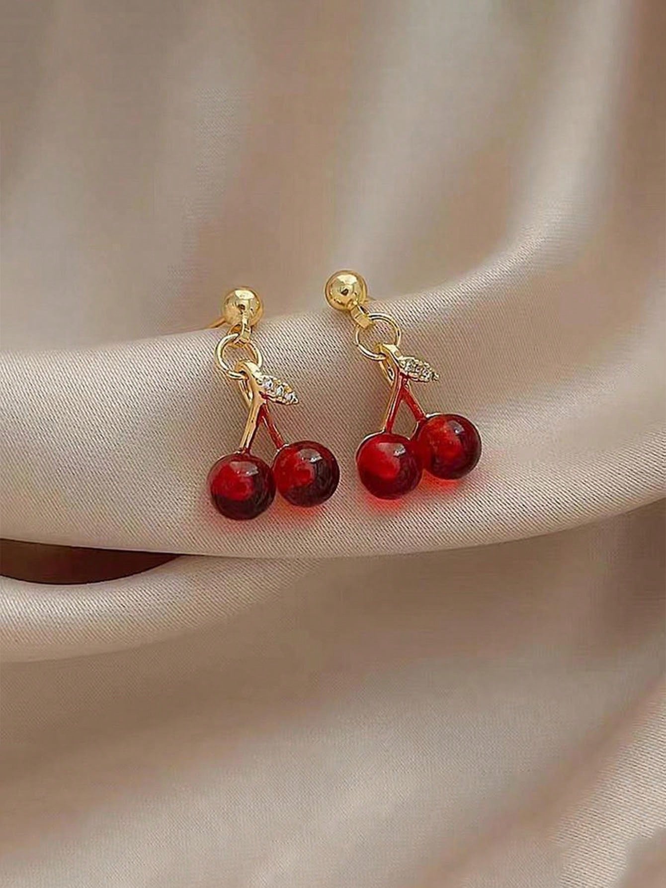 1pair Delicate & Versatile Red Cherry Dangle Earrings For Women-Red-1