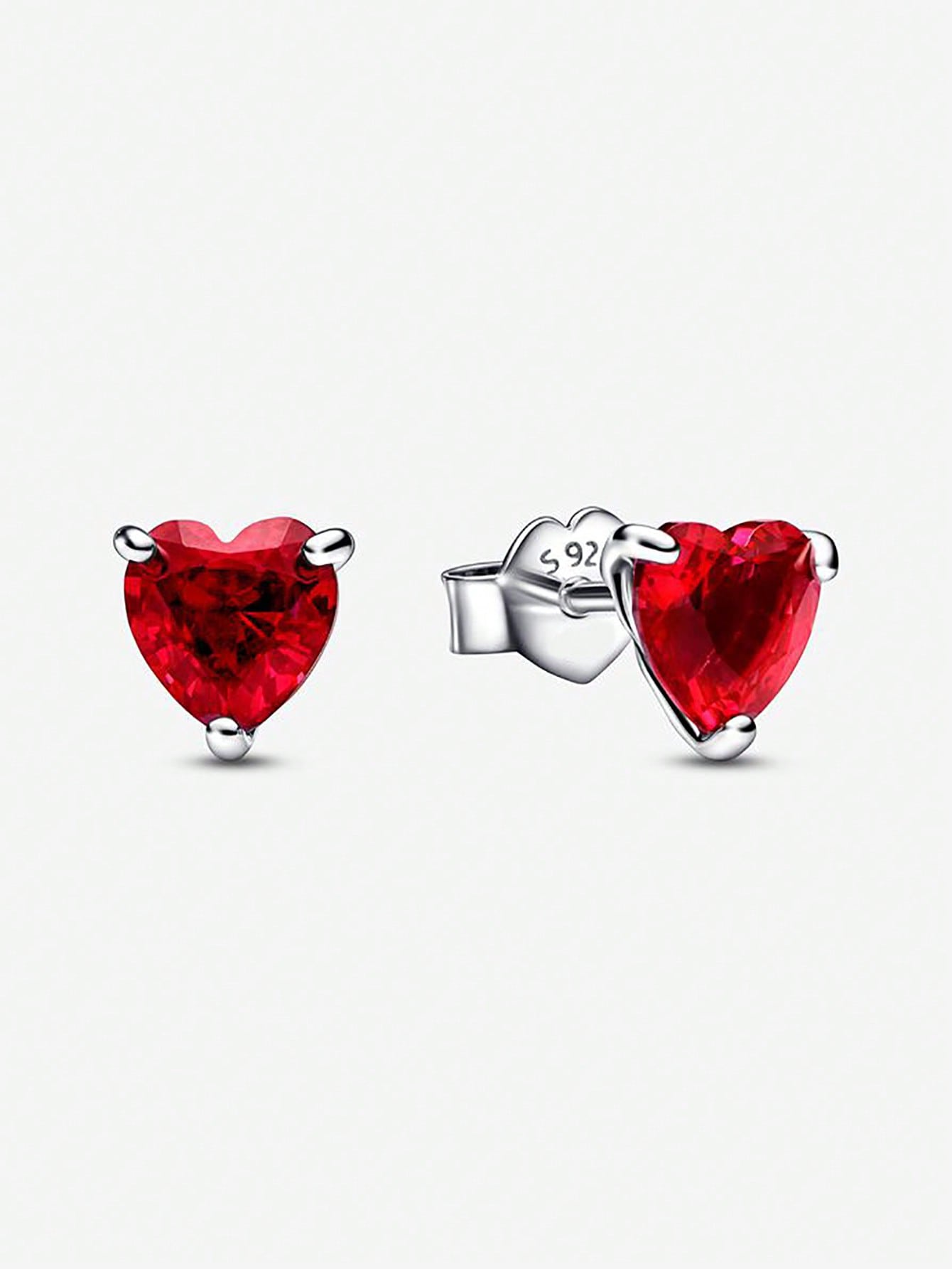 100 % 925 Sterling Silver Jewelry Is Suitable For The Original Pot Earrings 1: 1 Style, Suitable For Women To Build Jewelry Shiny Halo Red Heart Earrings, Suitable For People You Like During Valentine'S Day And Christmas.-Silver-1