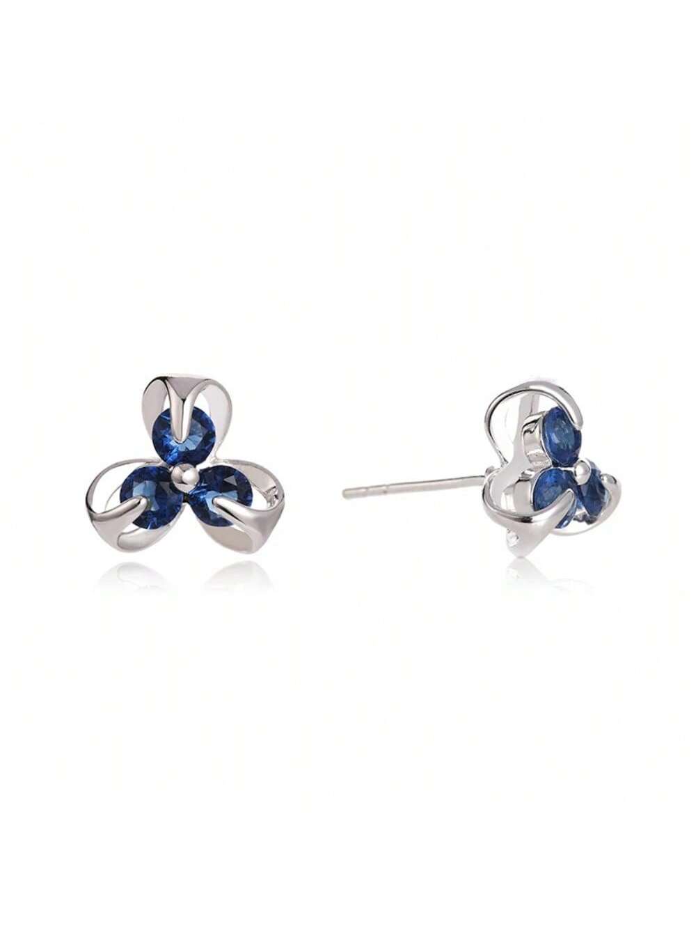 1pair Women'S Zirconia Doll Shaped Earrings, Perfect For Wedding And Party-Blue-1