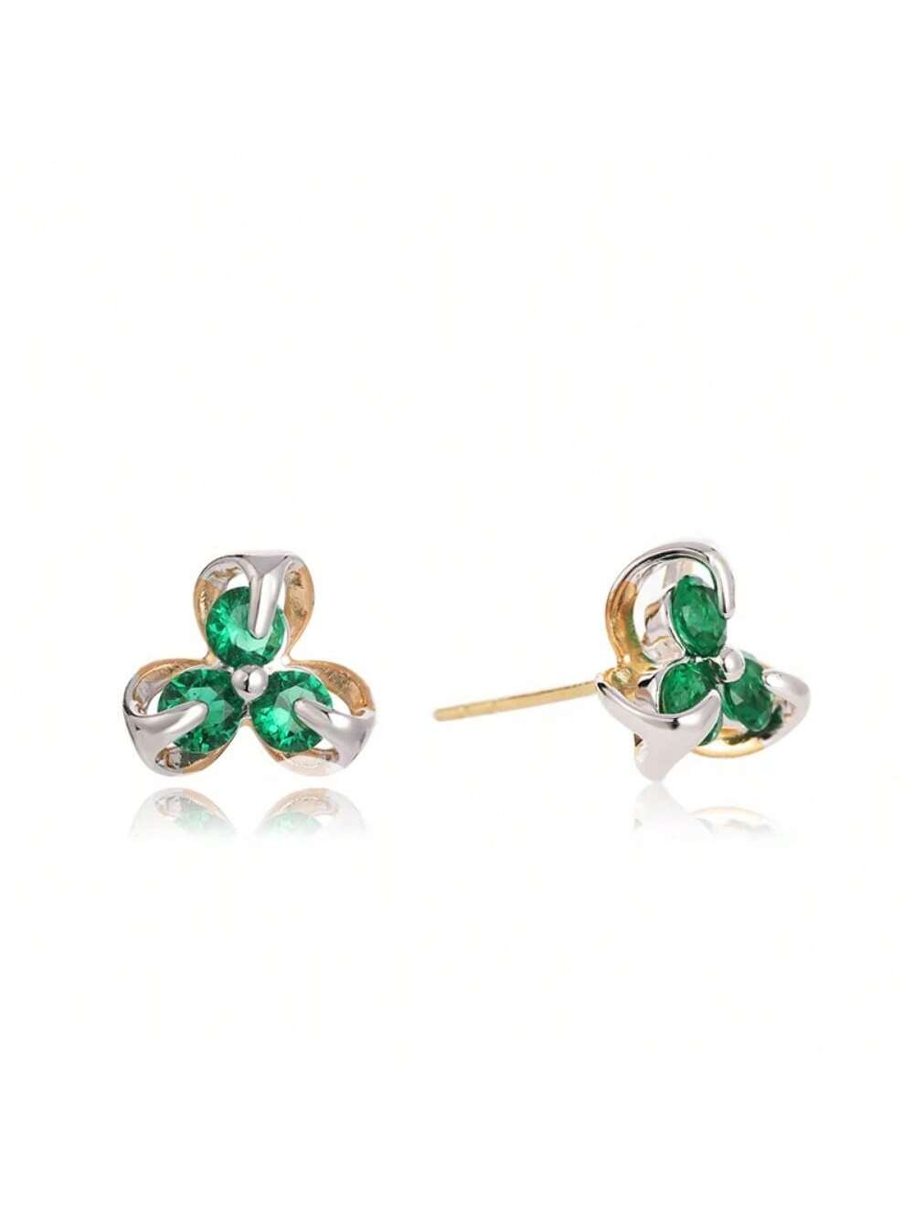 1pair Women'S Doll-Shaped Stud Earrings, Perfect For Wedding Or Party-Green-1