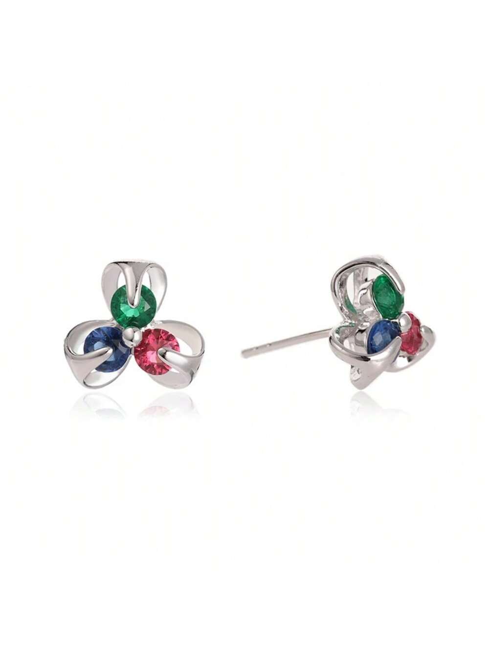 1pair Women'S Doll Shaped Zirconia Stud Earrings & Drop Earrings For Wedding, Party-Multicolor-1