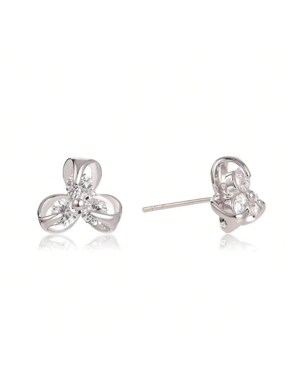 1pair Women'S Cubic Zirconia Doll Shaped Stud Earrings For Wedding, Party-White-1