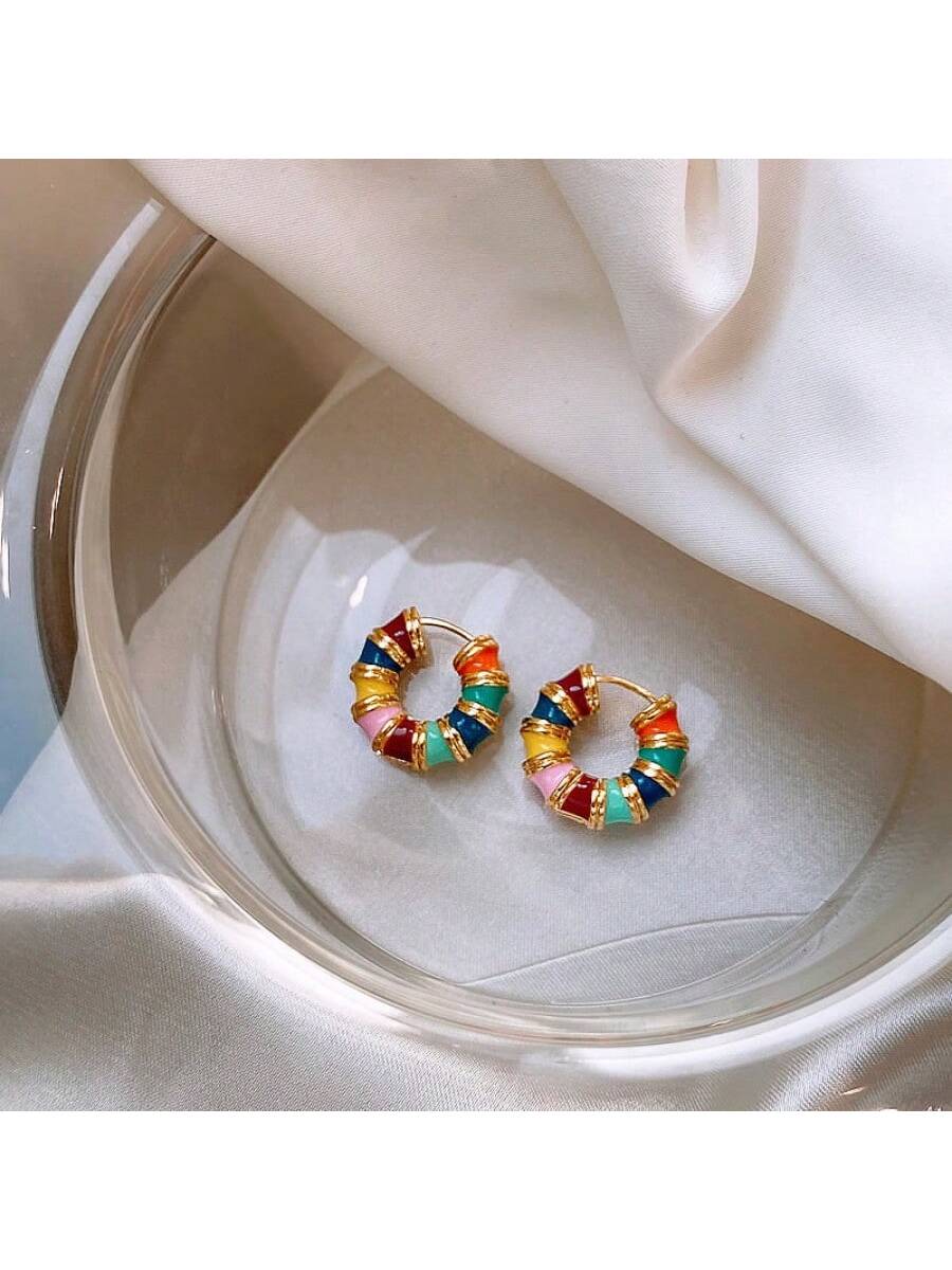 Unique Design Rainbow-Colored Earrings For Women, Delicate & Chic, Autumn & Winter, High-End & Glamorous Ear Jewelry-Multicolor-1