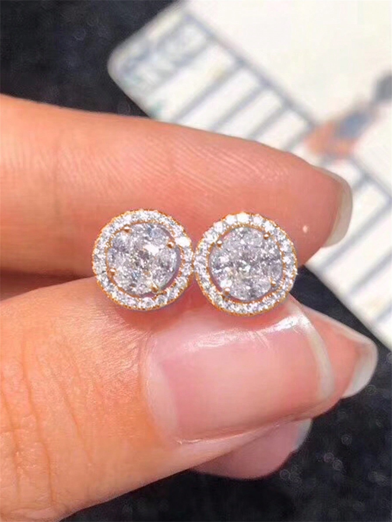 1 Pair Fashion Cubic Zirconia Stud Earrings For Women For Wedding Engagement Anniversary Party Jewelry Valentine'S Day Gift-Yellow Gold-1