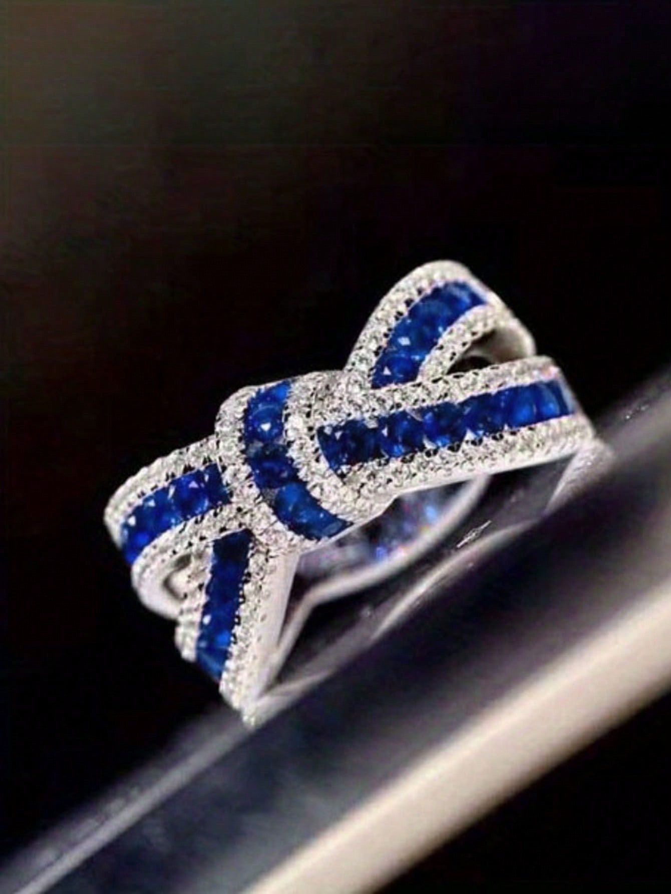 1 PC Elegant Cubic Zirconia Ring For Women For Wedding Engagement Party Jewelry Valentine'S Day Gift-Blue-1