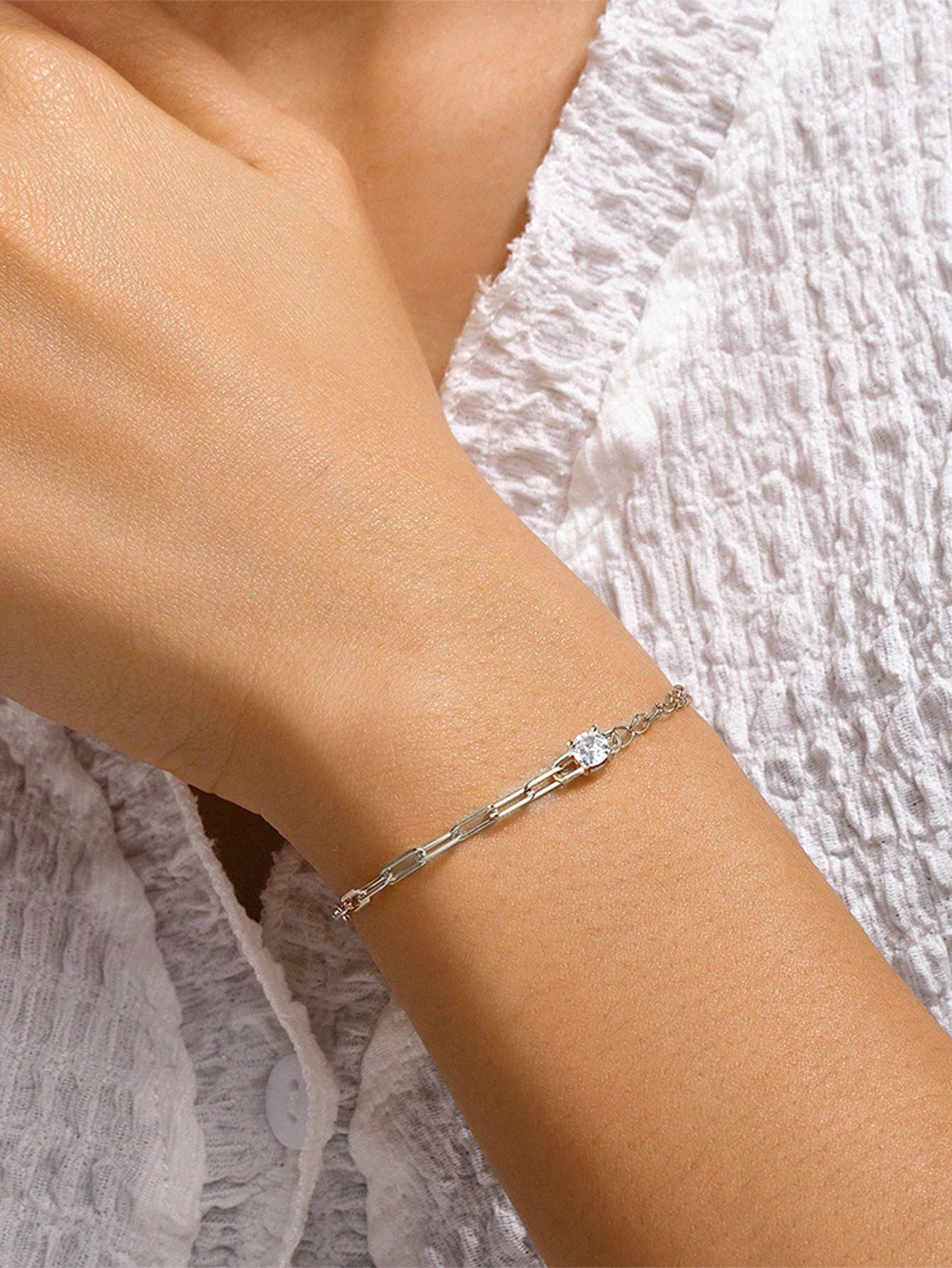 1PC 925 Sterling Silver Cubic Zirconia Classic Tennis Spliced Backstitch Bracelet 18k Gold Cubic Zirconia Cute Bracelet Fine Jewelry For Women Daily Wear Party Engagement Valentine'S Day-Silver-1