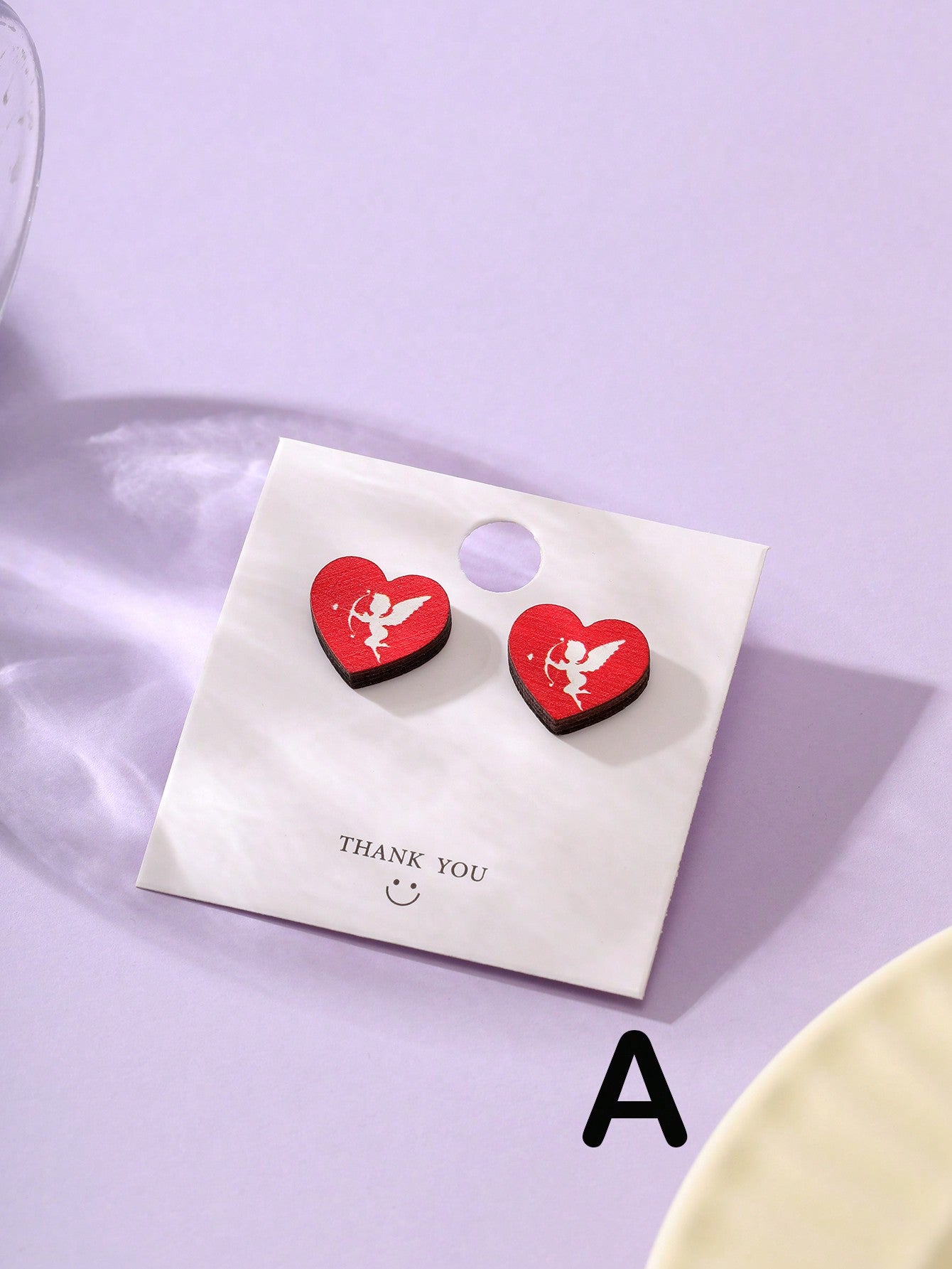 1pair Valentine'S Day Theme Patterned Wooden Stud Earrings, Multiple Styles Available-Multicolor-1