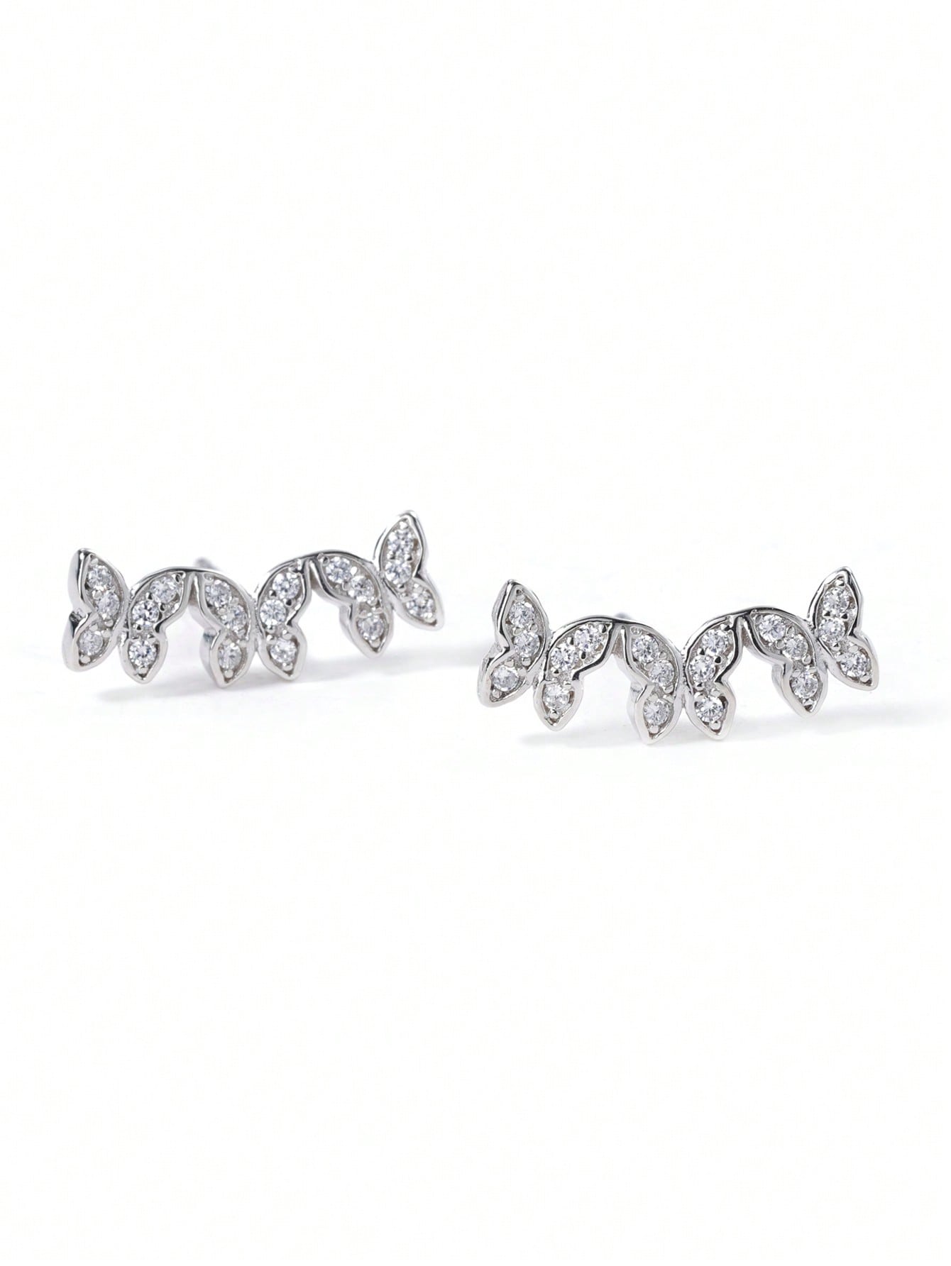 1pair 925 Silver Light Luxury And Elegant Butterfly Shaped Cubic Zirconia Stud Earrings, Suitable For Ladies To Attend Birthday Parties, Gatherings, Daily Wear, Travel, Etc.-Silver-1