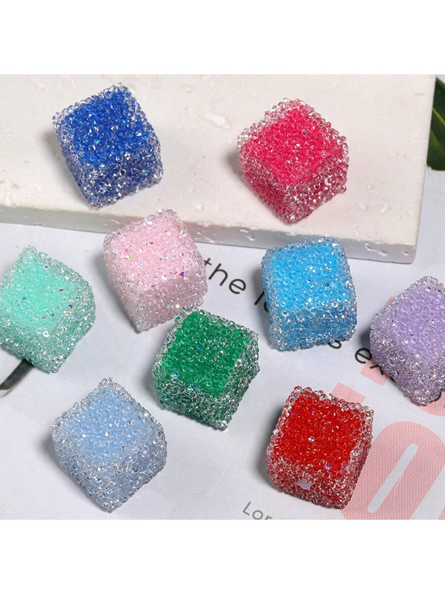 Sparkling Rhinestone Soft Candy Beads, Square & Fully Embellished Beads For Diy Jewelry Making-Multicolor-1