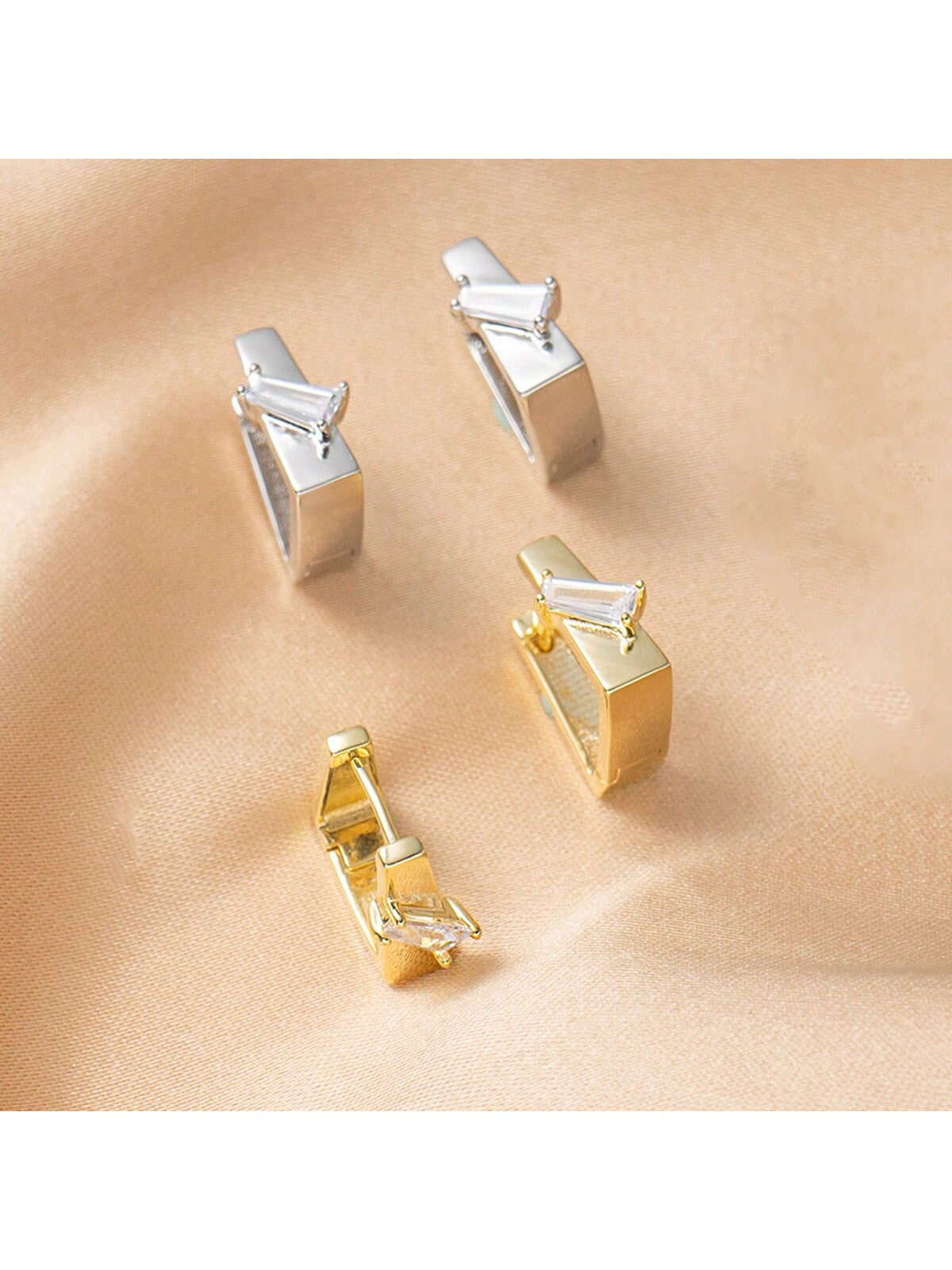 1pair Metallic Geometric Shape Fashionable Unique Design Vintage Minimalist Hook Earrings Suitable For Everyday Wear, Parties, Weddings--1