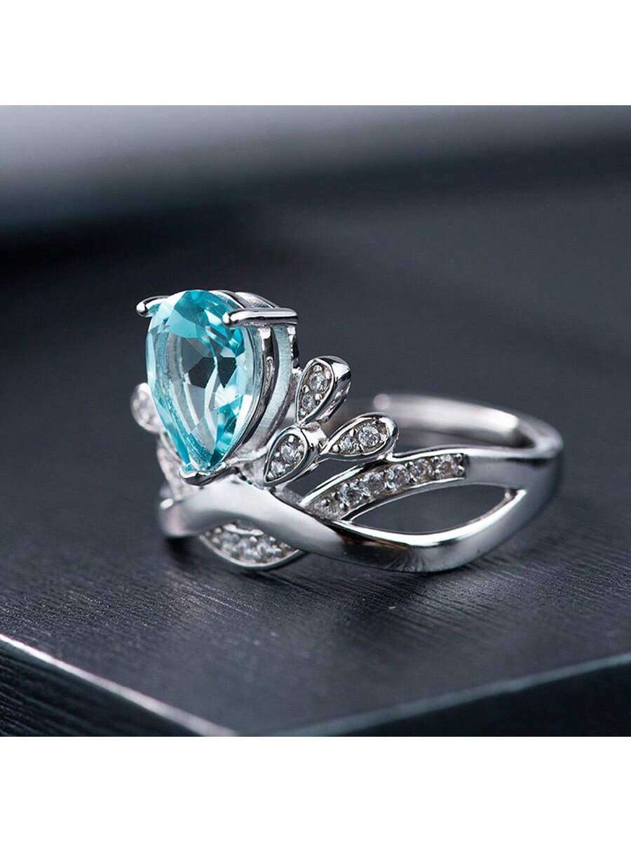 S925 Silver Crown Shaped Topaz Stone Royal Style Women Ring, Surpise Gift For Christmas-Silver-1