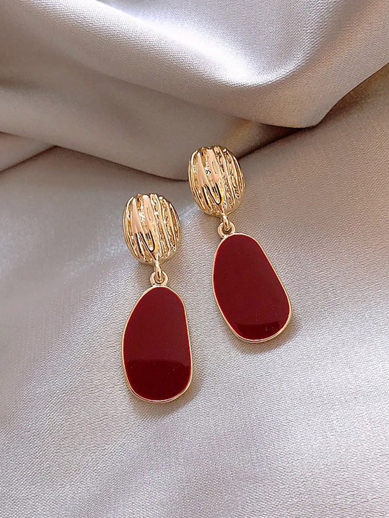 1pair Wine Red Geometric Drop Earrings, Fashionable & Versatile Jewelry For Women, Punk Style-Burgundy-1