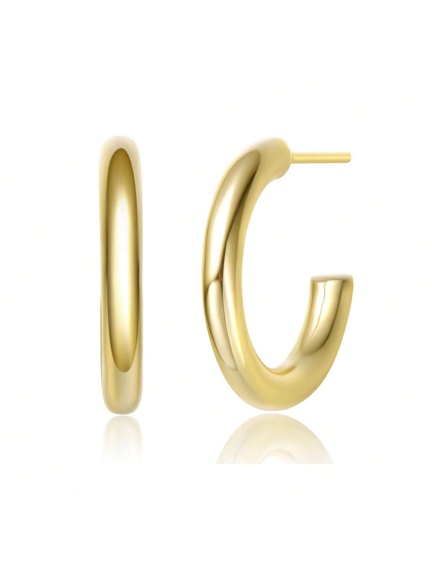 14K Gold Plated Open Hoop Earrings-Gold-1