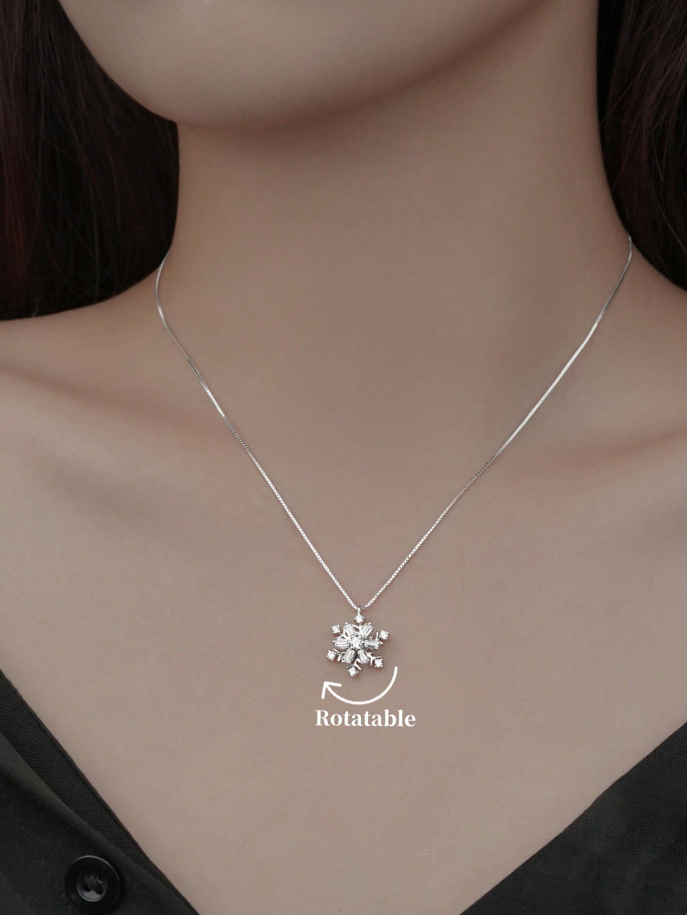 1pc Personalized, Fashionable, Elegant, Rotating Snowflake Pendant Necklace, Made Of 925 Sterling Silver And Cubic Zirconia, Suitable For Women'S Daily Wear-Silver-1