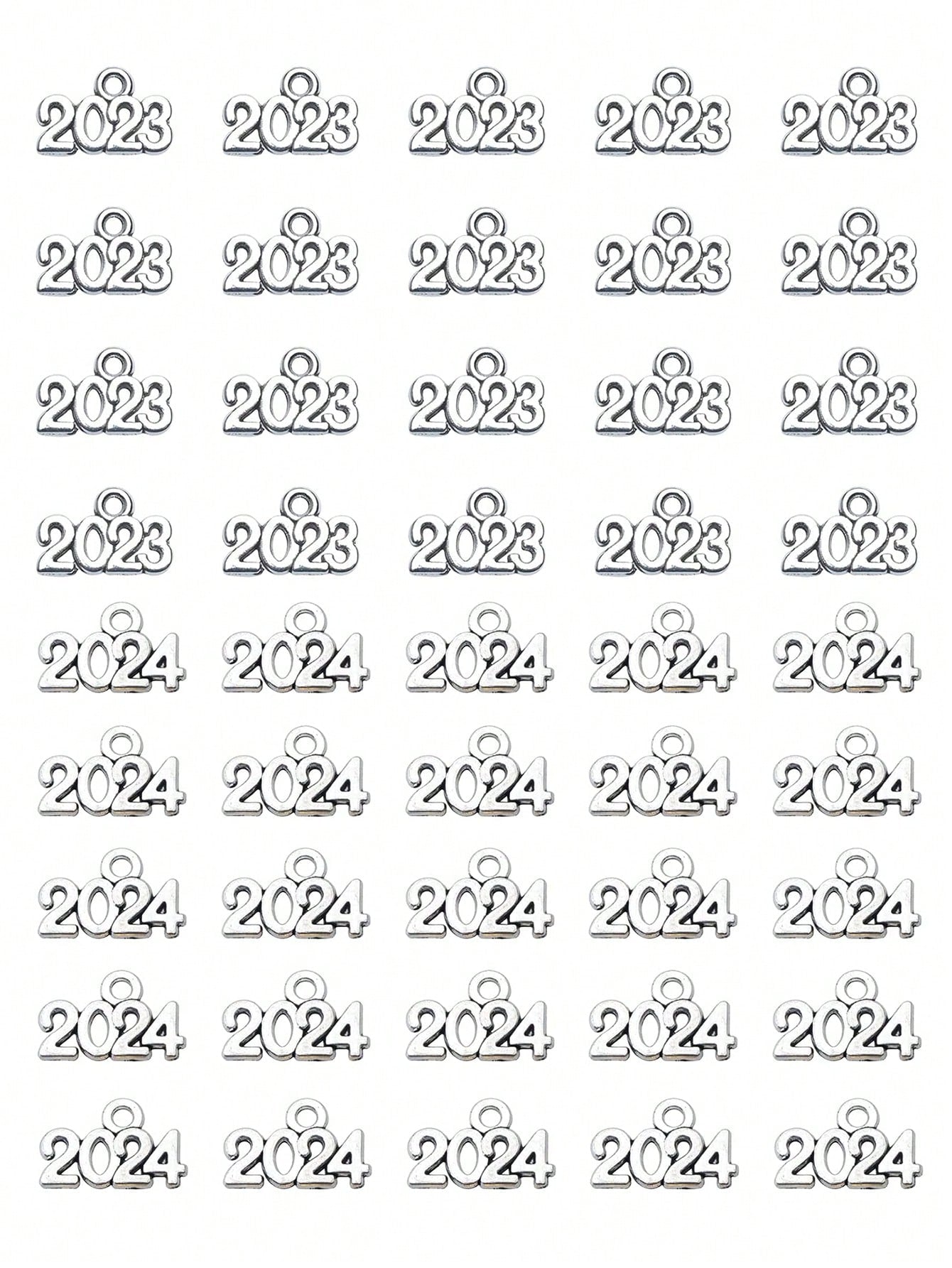 50pcs Antique Silver Alloy Mini 2023 2024 2025 Charms Metal Year Signet 2023 DIY Pendant Charms Accessory Bulk For Bracelet Necklace Earrings Keychain Crafting Jewelry Making Christmas Graduation Party Decor-Antique Silver-1