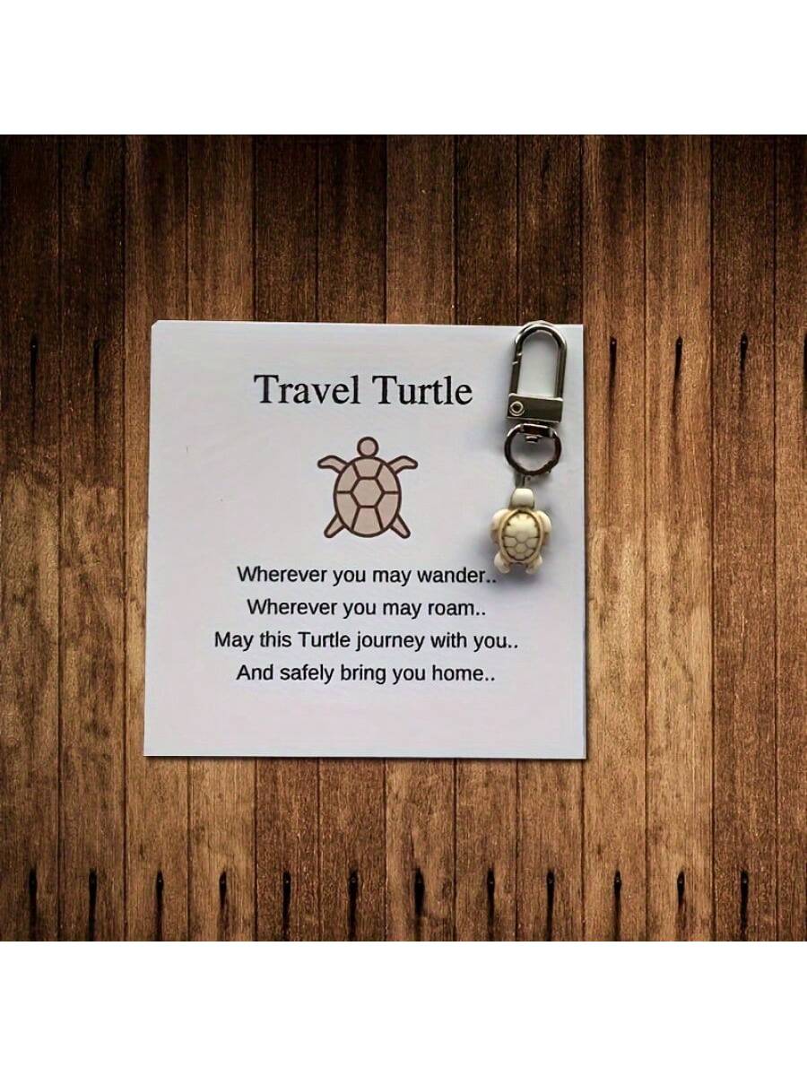 Paper Card Three-Door Buckle Turquoise Turtle Keychain Simulation Turquoise White Turquoise Turtle Key With Card Travel Turtle-White-1