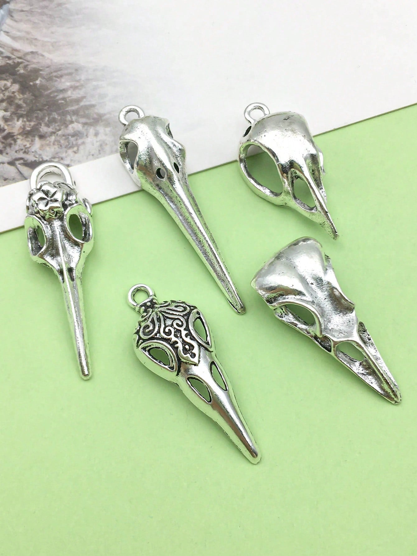 5/10pcs Antique Silver Alloy Bird Head Skull Charm DIY Bird Head Pendant For Bracelet Necklace Earrings Jewelry Making Accessories Jewelry Supplies-Antique Silver-1