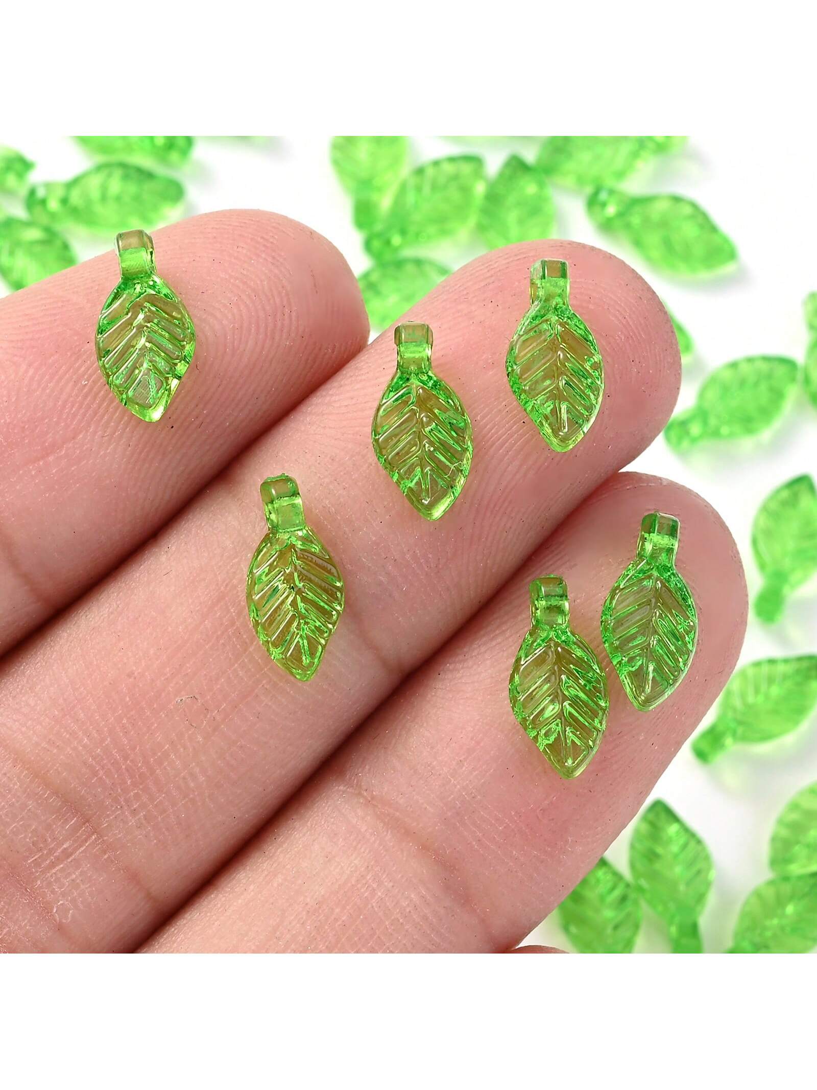 100pcs Simple Small Transparent Green Leaf Shaped Acrylic Pendant For DIY Necklace Bracelet Earrings Jewelry DIY Accessories Art Craft Handmade Materials--1