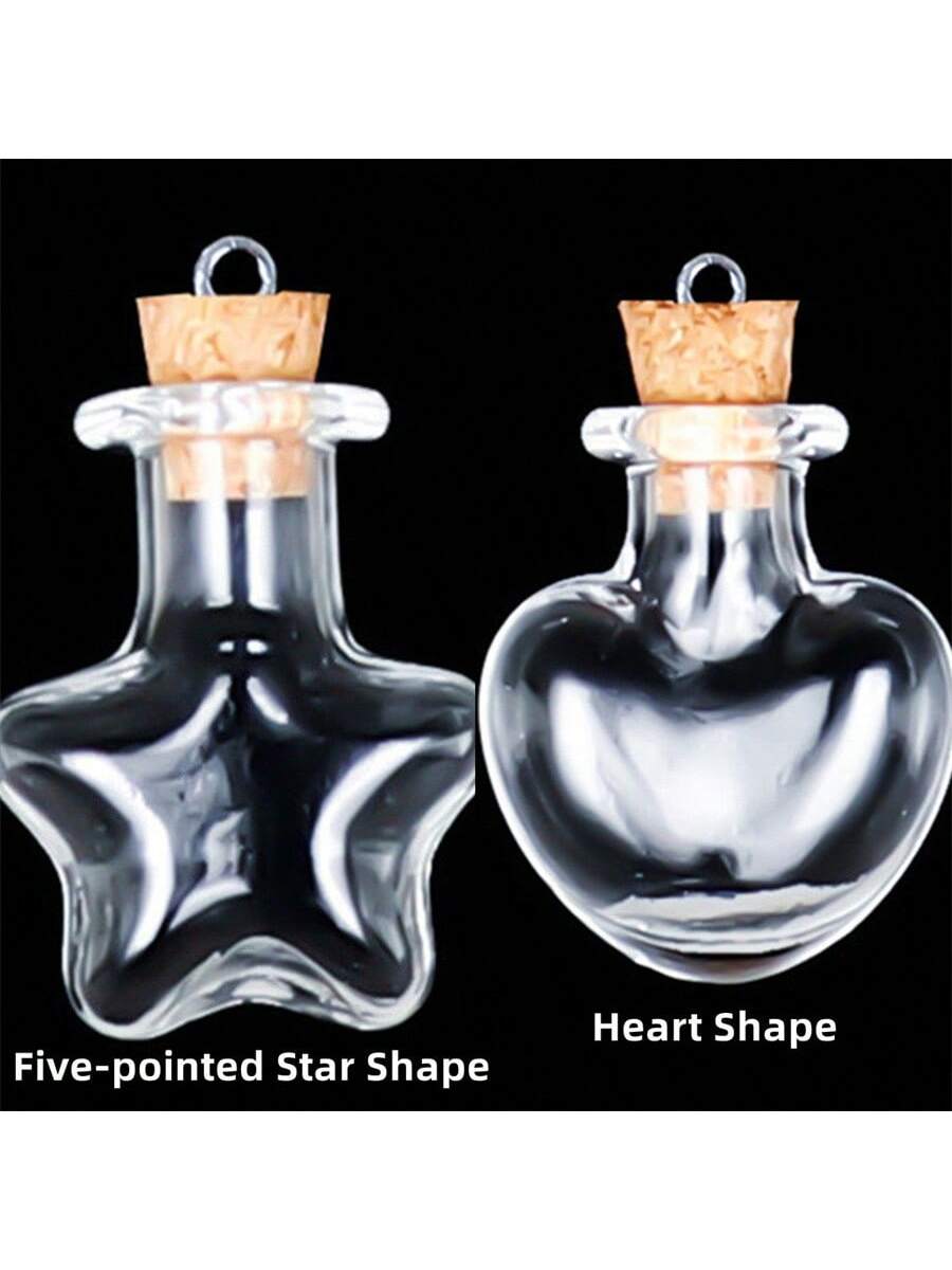 5pcs, Star Shaped Heart Shaped Glass Wishing Bottles With Hooks Can Be Made Into Necklaces, Bracelets Can Hold Beads, Essential Oil Seeds, And Various DIY Drift Bottles Wishing Bottles For Valentine'S Day And Various Holiday Gifts-White-1