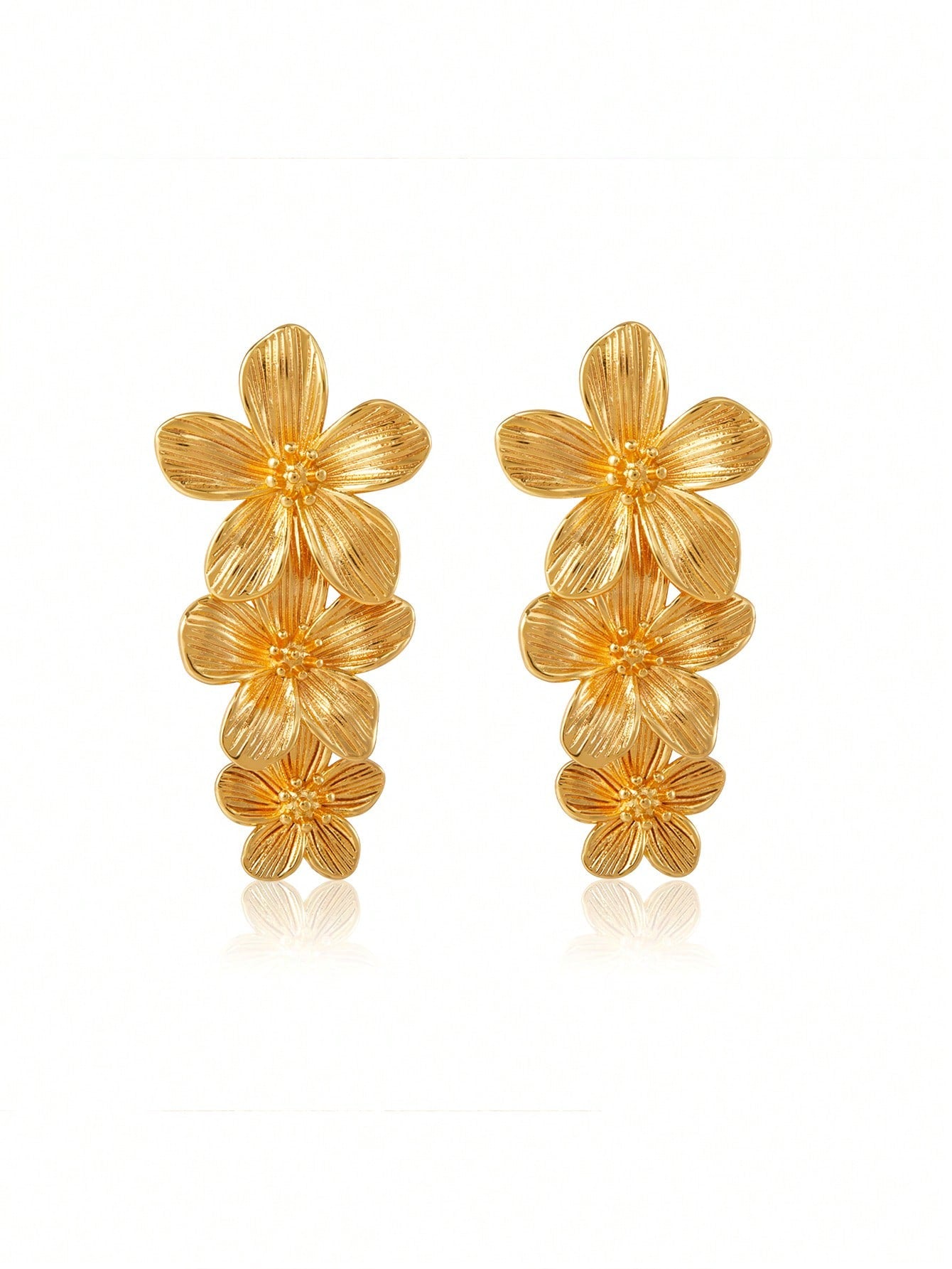 1 Piece Of Fashionable Resort-Style Copper-Plated 18k Flower-Shaped Earrings Suitable For Women'S Daily Holiday Wear-Gold-1