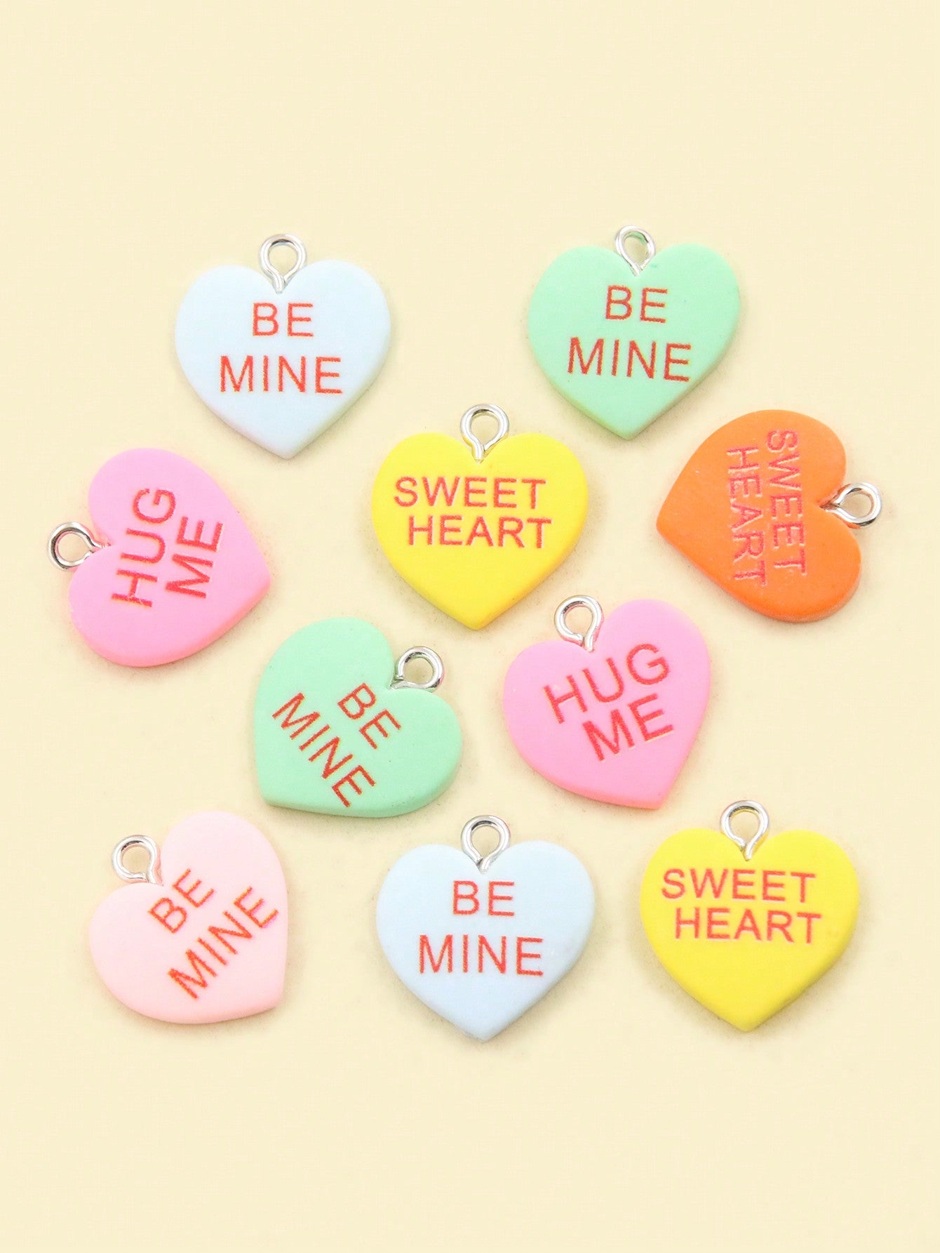 Random 10pcs New Style Resin Letter & Sweetheart Charm Heart Shaped Amulet Pendant, Suitable For Jewelry Making, Diy Charms For Bracelet & Keychain-Multicolor-1