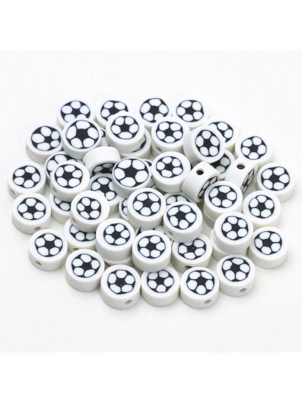 50pcs Soccer Ball Shape Polymer Clay Beads For Diy Bracelet, Necklace Making-Black and White-1