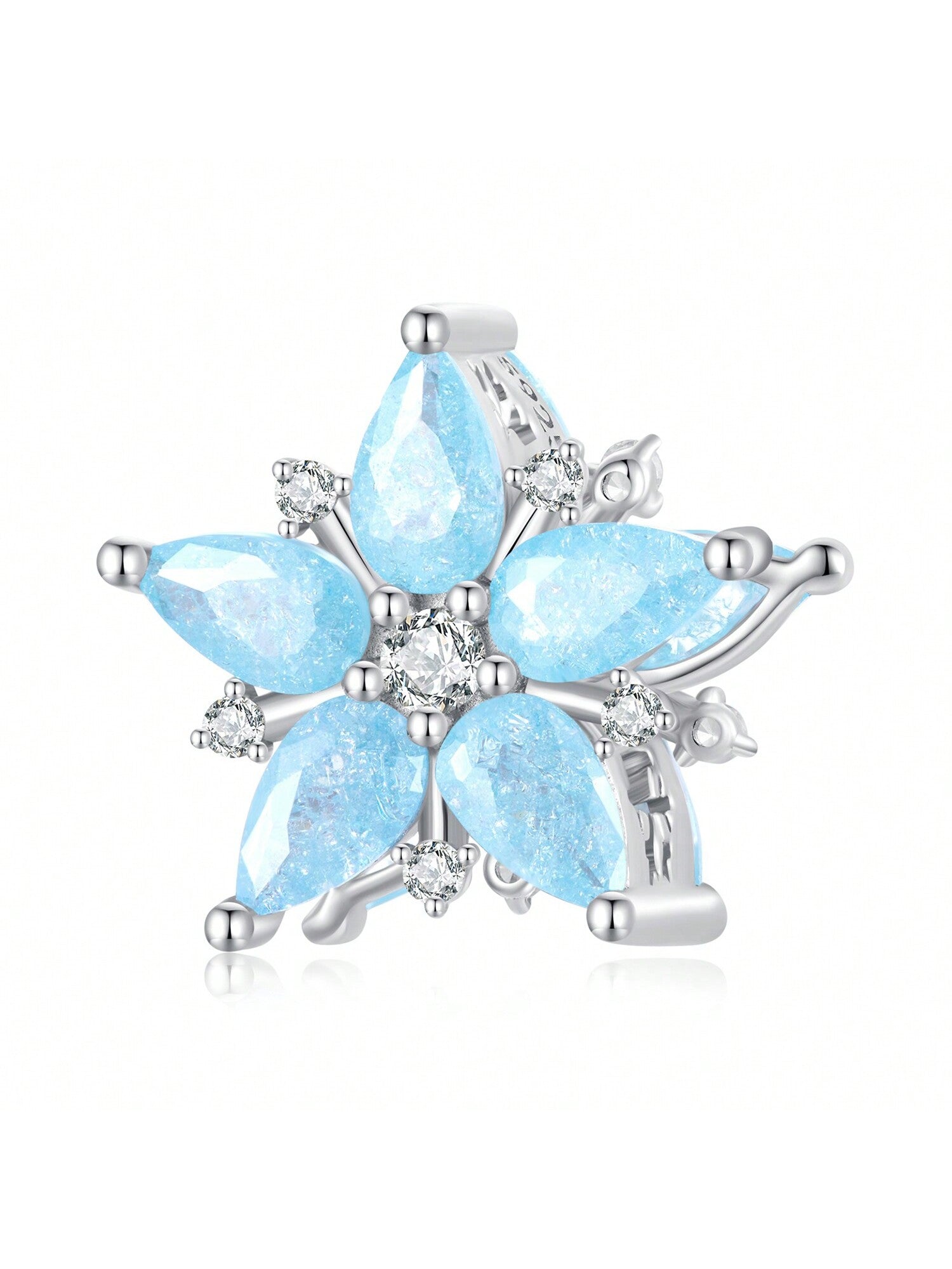 1pc 925 Sterling Silver Sky Blue Snow Flower Beads Aquamarine  Snowflake Charms For Women Bracelet Fine Jewelry DIY-Baby Blue-1