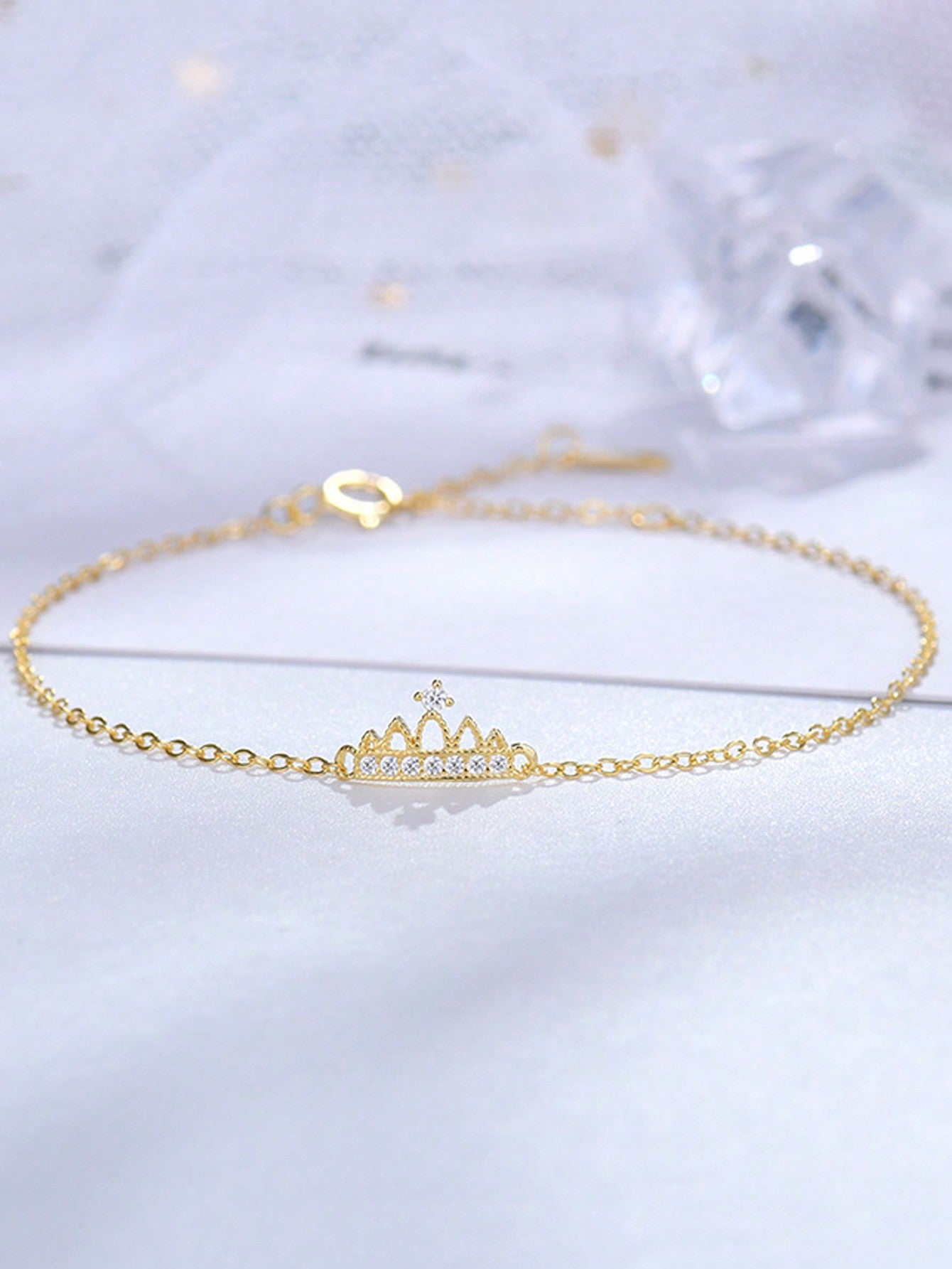 S925 Sterling Silver Plated With 14k Gold Crown Shaped Bracelet For Women, Exquisite & Beautiful Accessory With Personality & Elegance-Gold-1