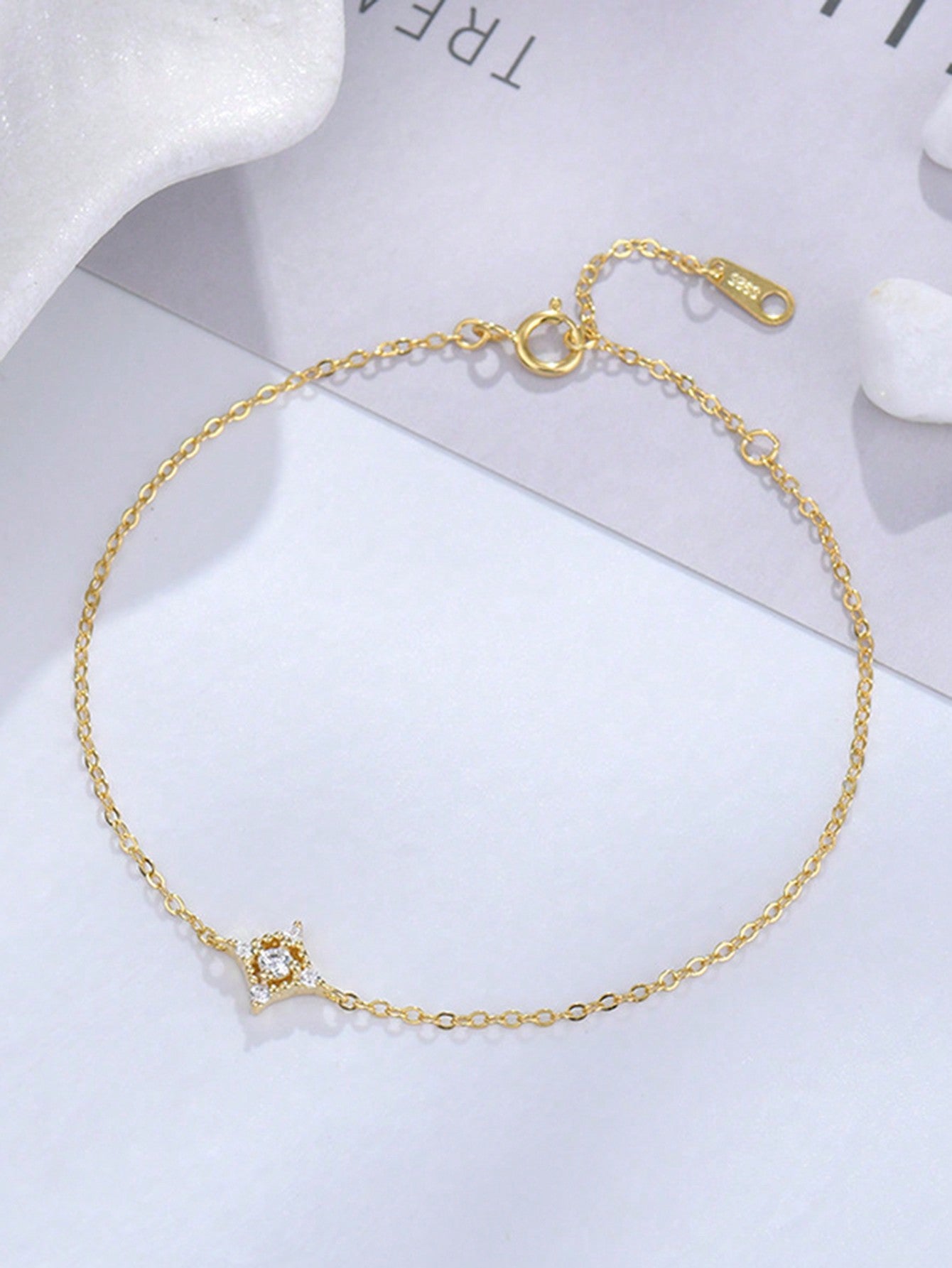 Luxury S925 Sterling Silver Plated With 14k Yellow Gold Fashionable Delicate Star Detail Bracelet For Women, Simple Style-Gold-1