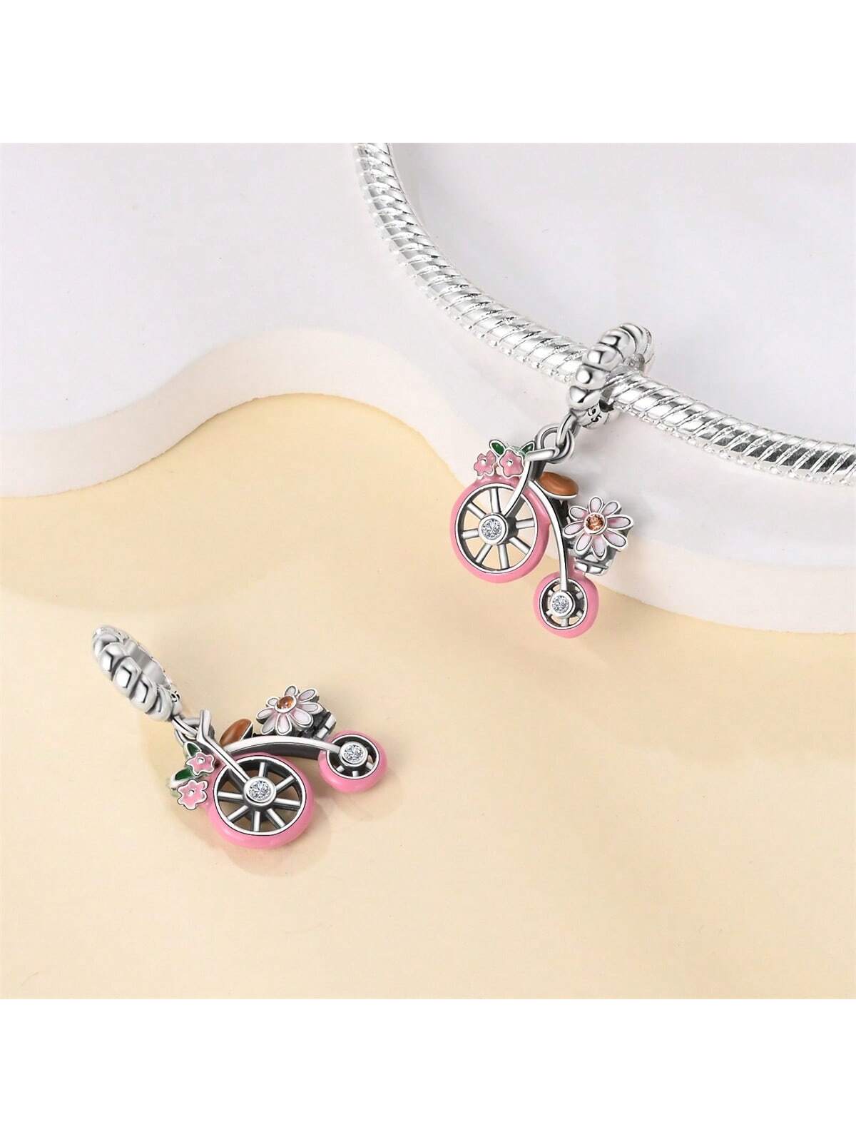 1pc 925 Sterling Silver Spring Travel-Themed Beaded Charm Bracelet/Necklace With Bicycle, Airplane, Butterfly, Flower, Hot Air Balloon, Camera Charms. Suitable For Diy Jewelry Decoration Or As A Gift For Friends And Festivals.-Army Green-1