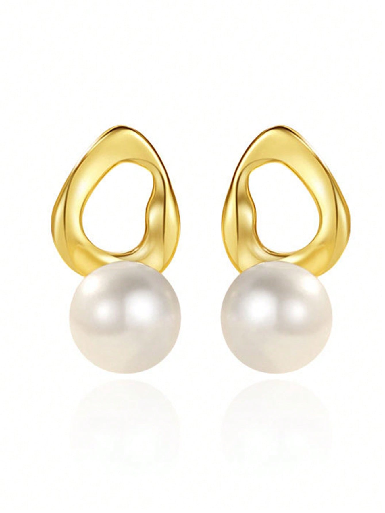 Pair Of Stylish S925 Sterling Silver Geometric Pearl Earrings For Women'S Daily, Date, Party, Wedding Outfits-Yellow Gold-1