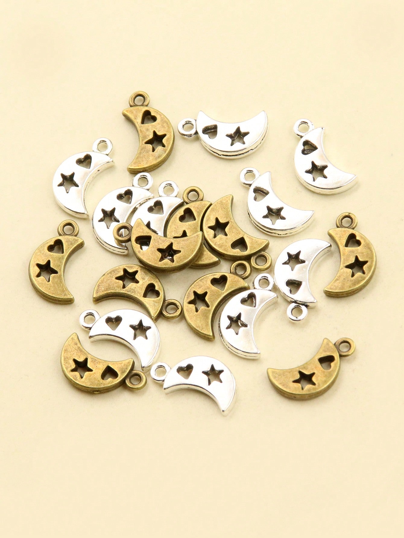 20pcs New Double Color Metallic Moon And Hollow Star Pendant For Diy Keychains, Necklaces, And Other Crafts-Multicolor-1