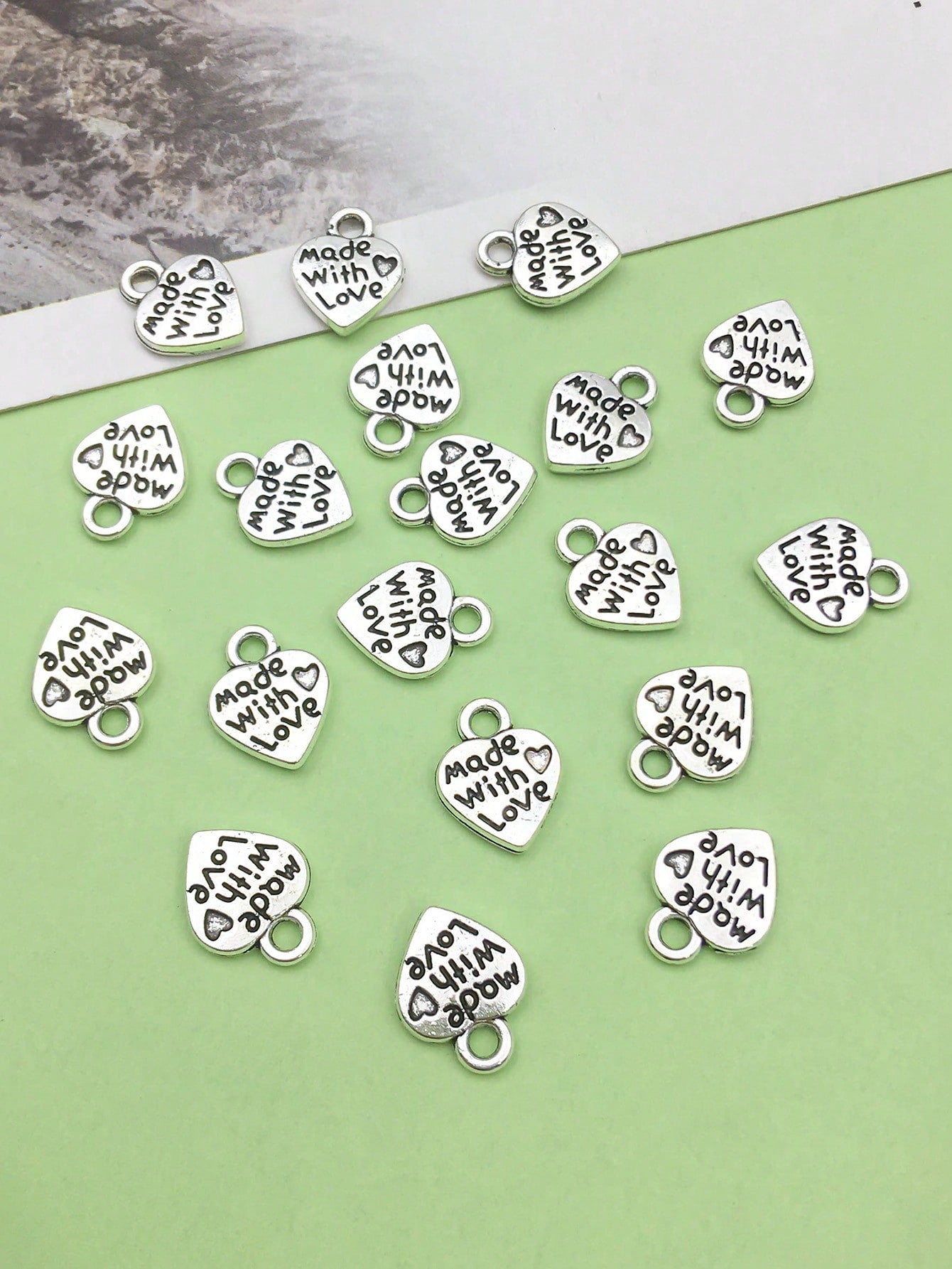 50pcs Antique Silver Mini Alloy Letters Heart “Made With Love” Charm Heart Shape Small Pendant For Bracelet Earrings Necklace Jewelry Making Accessories-Antique Silver-1