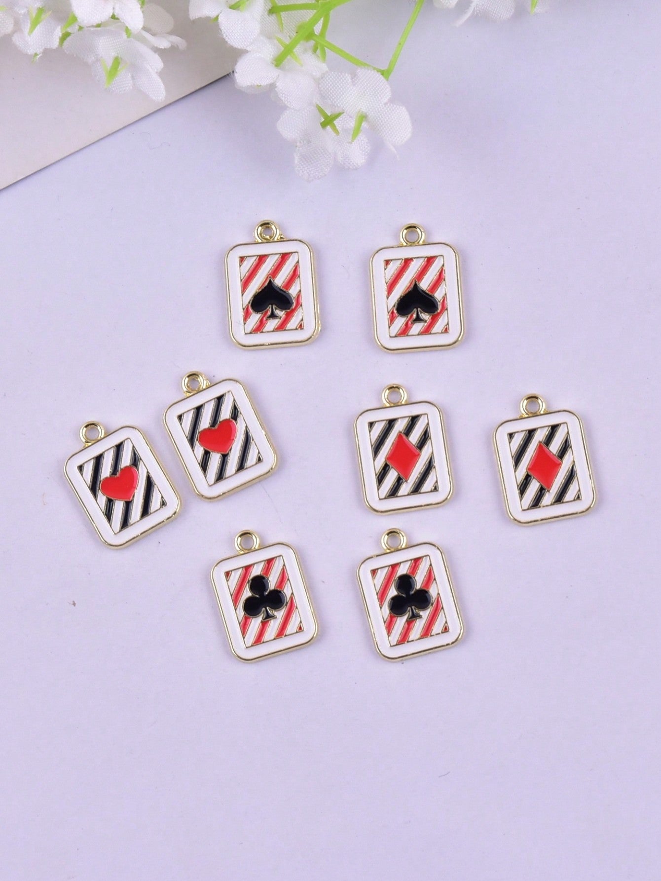 8pcs Assorted Fashionable Alloy Poker Shaped Oil Drip Jewelry Accessory For Diy Earrings, Necklaces, Pendants, Women'S Accessories-Multicolor-1