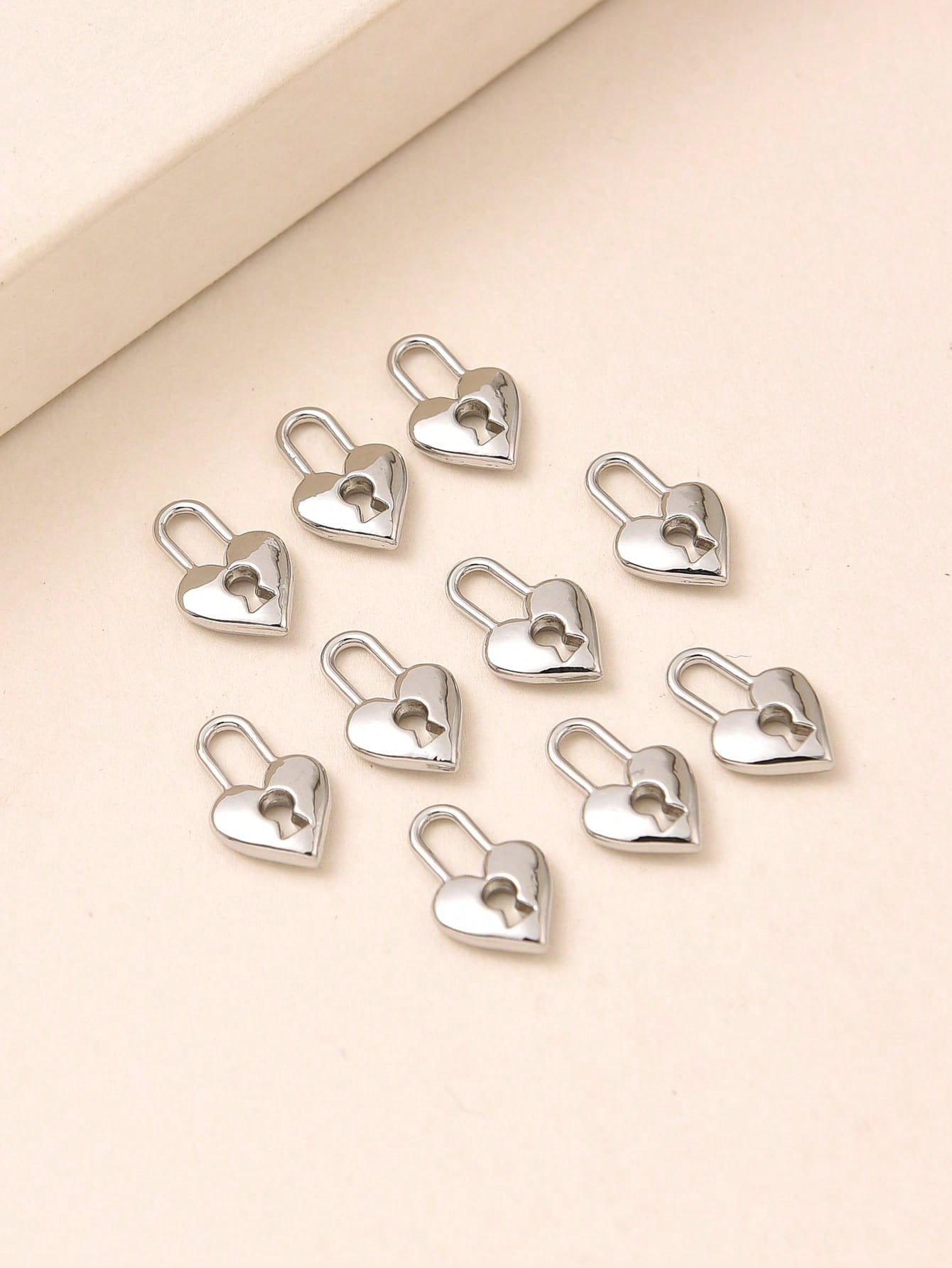 10pcs Silver Heart Lock Shaped Diy Jewelry Making Set For Bracelet, Earring, Necklace Pendant-Silver-1