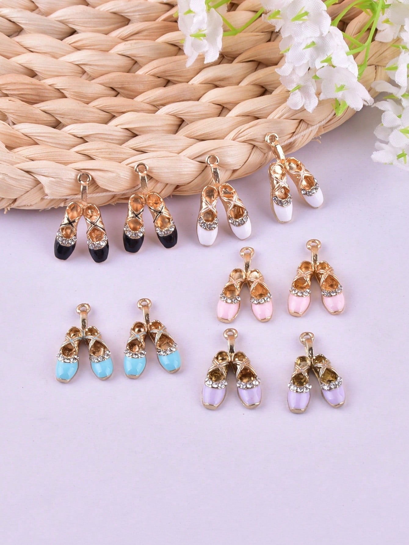 10pcs Fashionable Ballet Shoes Shaped Zinc Alloy Pendant For Diy Jewelry Making-Multicolor-1