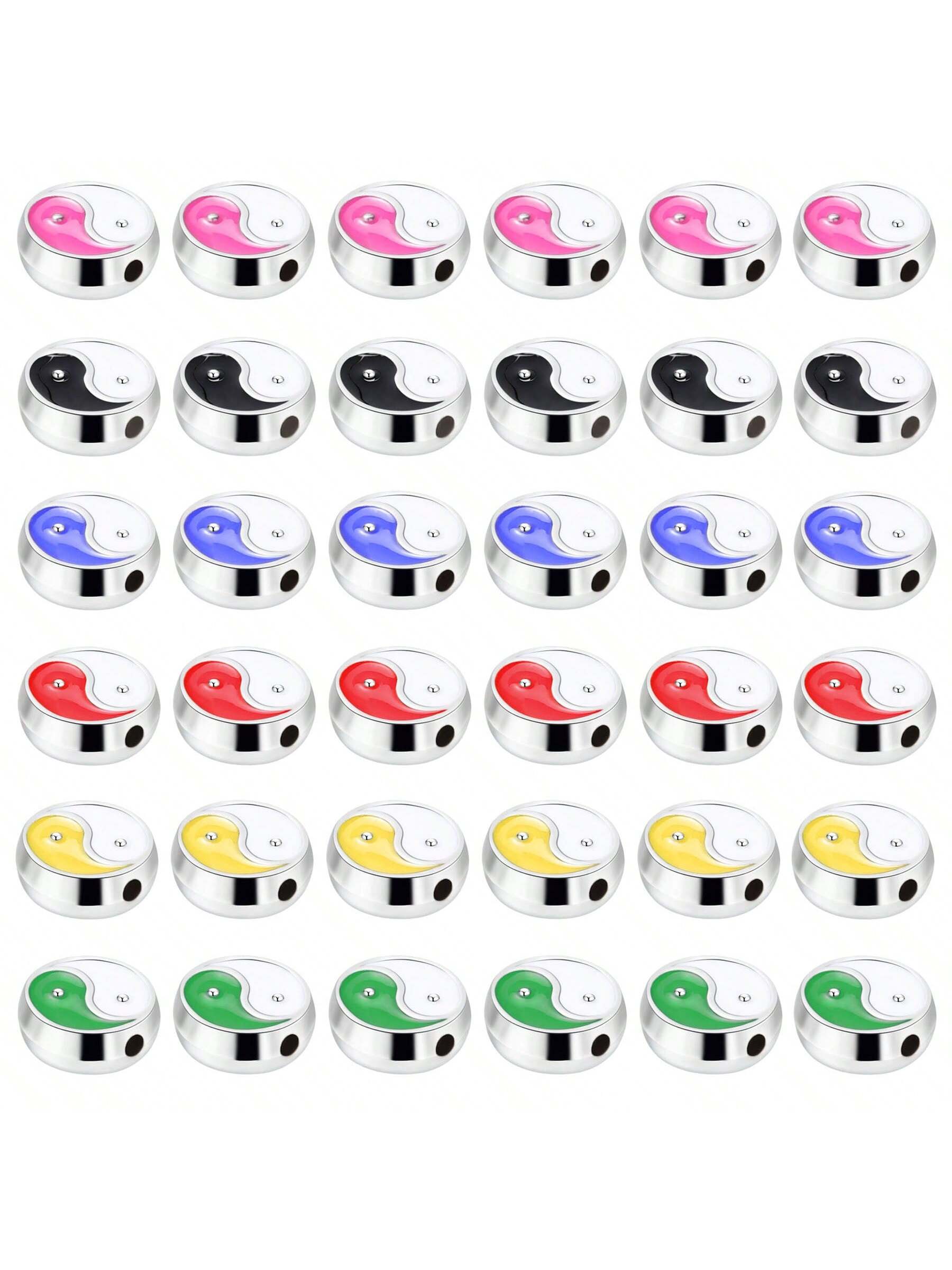 18pcs In Total, 3pcs Per Color, Alloy Yin Yang Bagua Shaped Bead, Diy Bracelet Necklace Jewelry Making Accessory-Multicolor-1