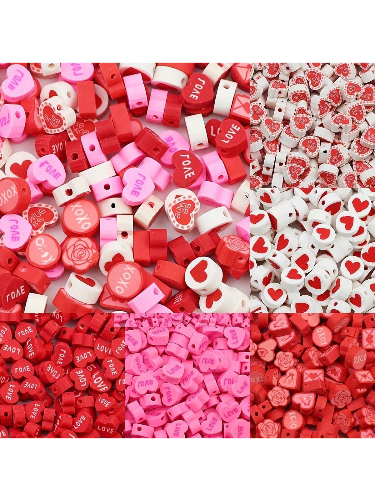 50pcs 10mm Valentine Soft Ceramic Beads Love Theme Diy Handmade Jewelry Materials For Bracelet, Necklace, Earrings Making--1