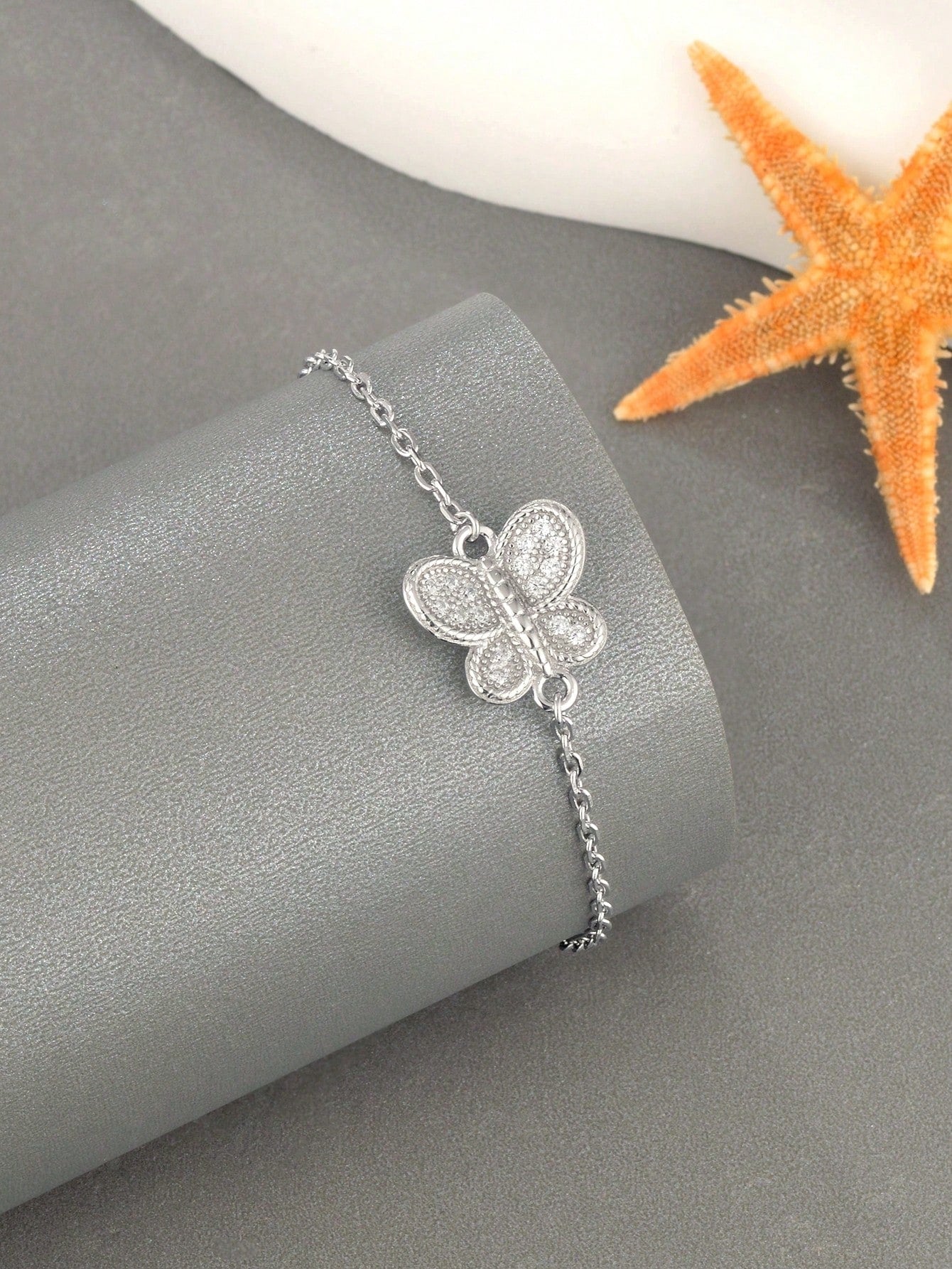 1pc 925 Sterling Silver Fashionable Cubic Zirconia Butterfly Decorated Bracelet Suitable For Women Daily Wear-Silver-1