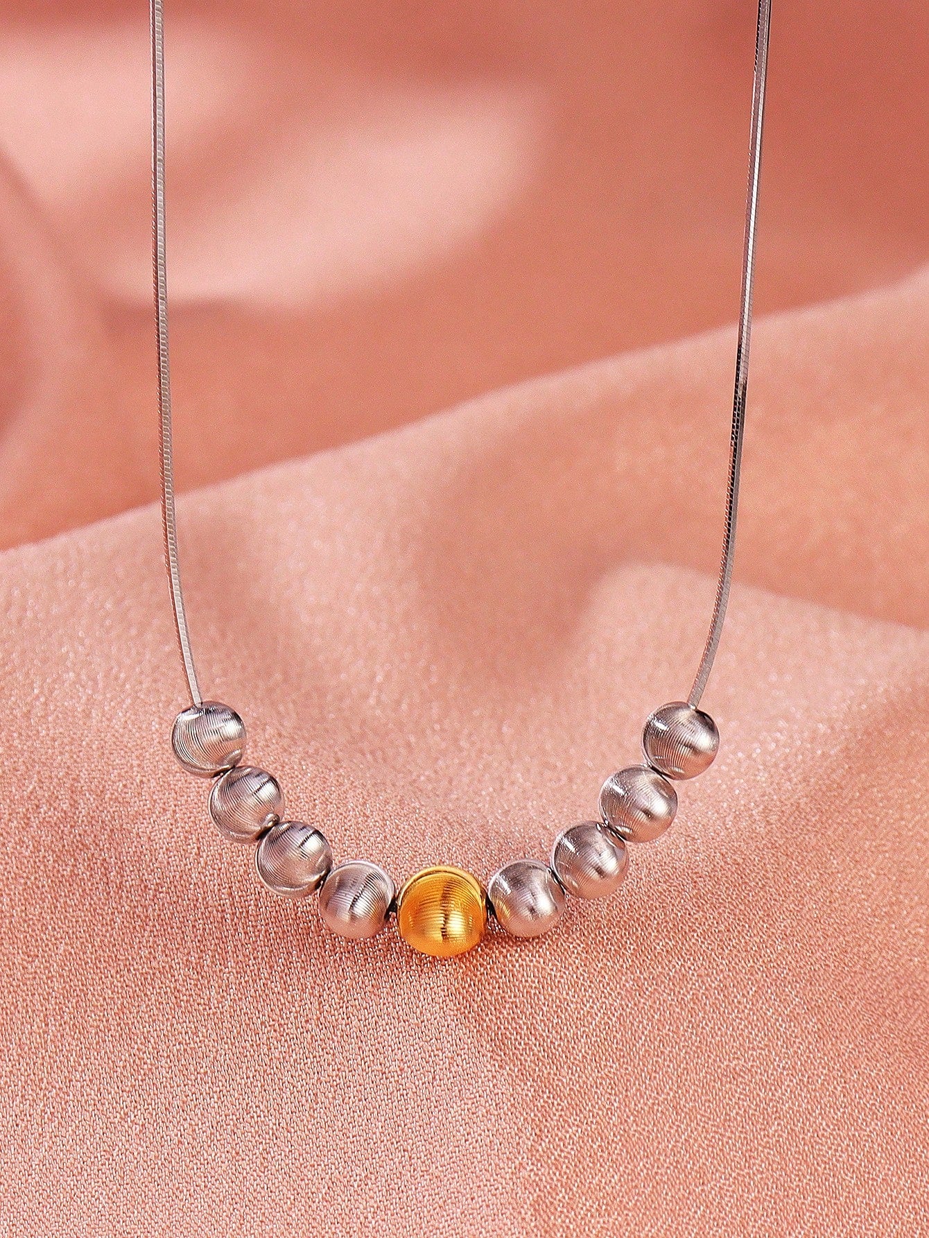 1pc Unique S925 Sterling Silver Cat'S Eye Bead Necklace For Women, Simple Collarbone Chain, Artistic And Exquisite-Yellow Gold-1