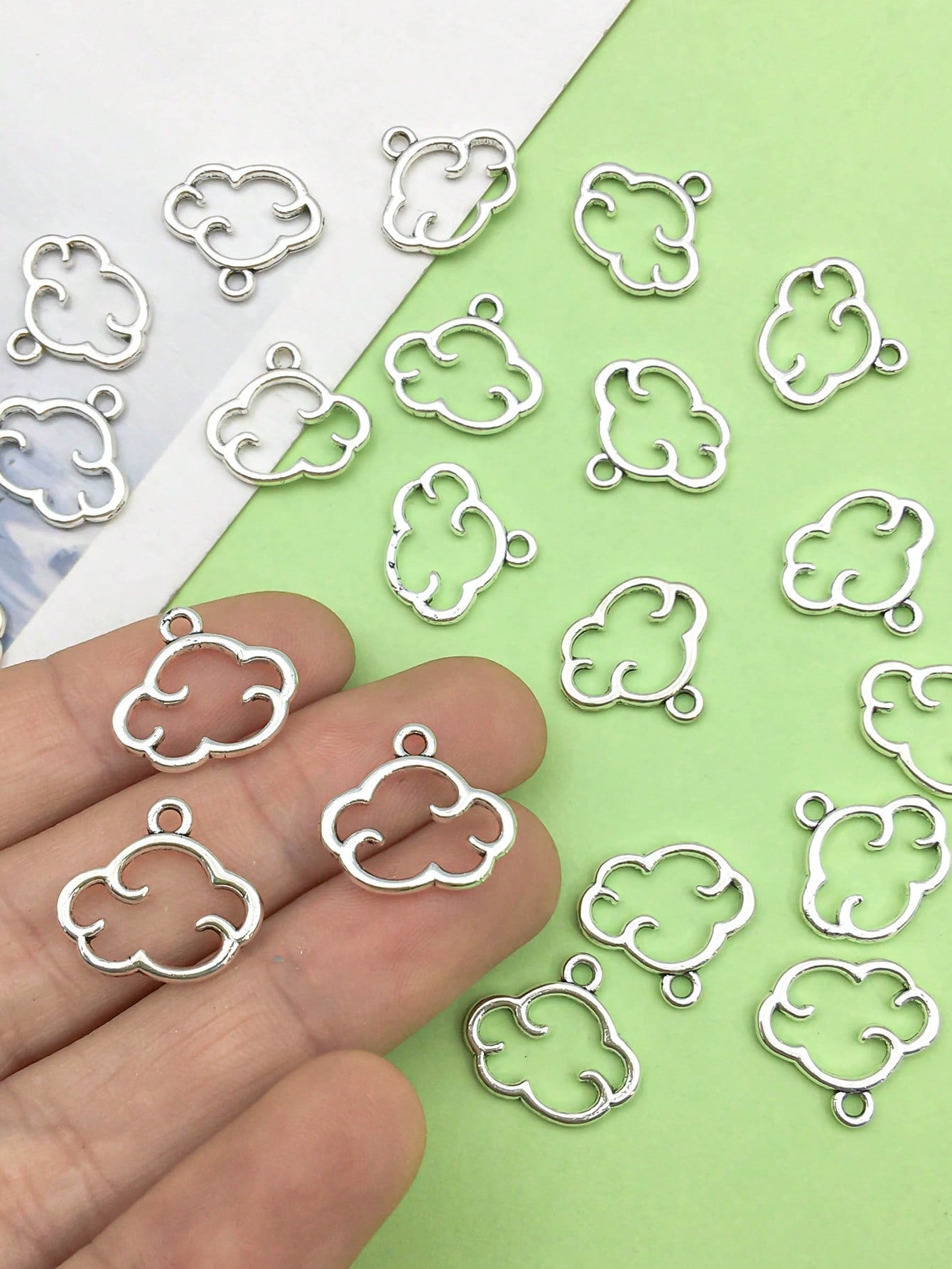 20pcs Antique Silver Alloy Hollow Cloud Charm DIY Pendant For Bracelet Jewelry Craft Making Accessories Jewelry Supplies-Silver-1