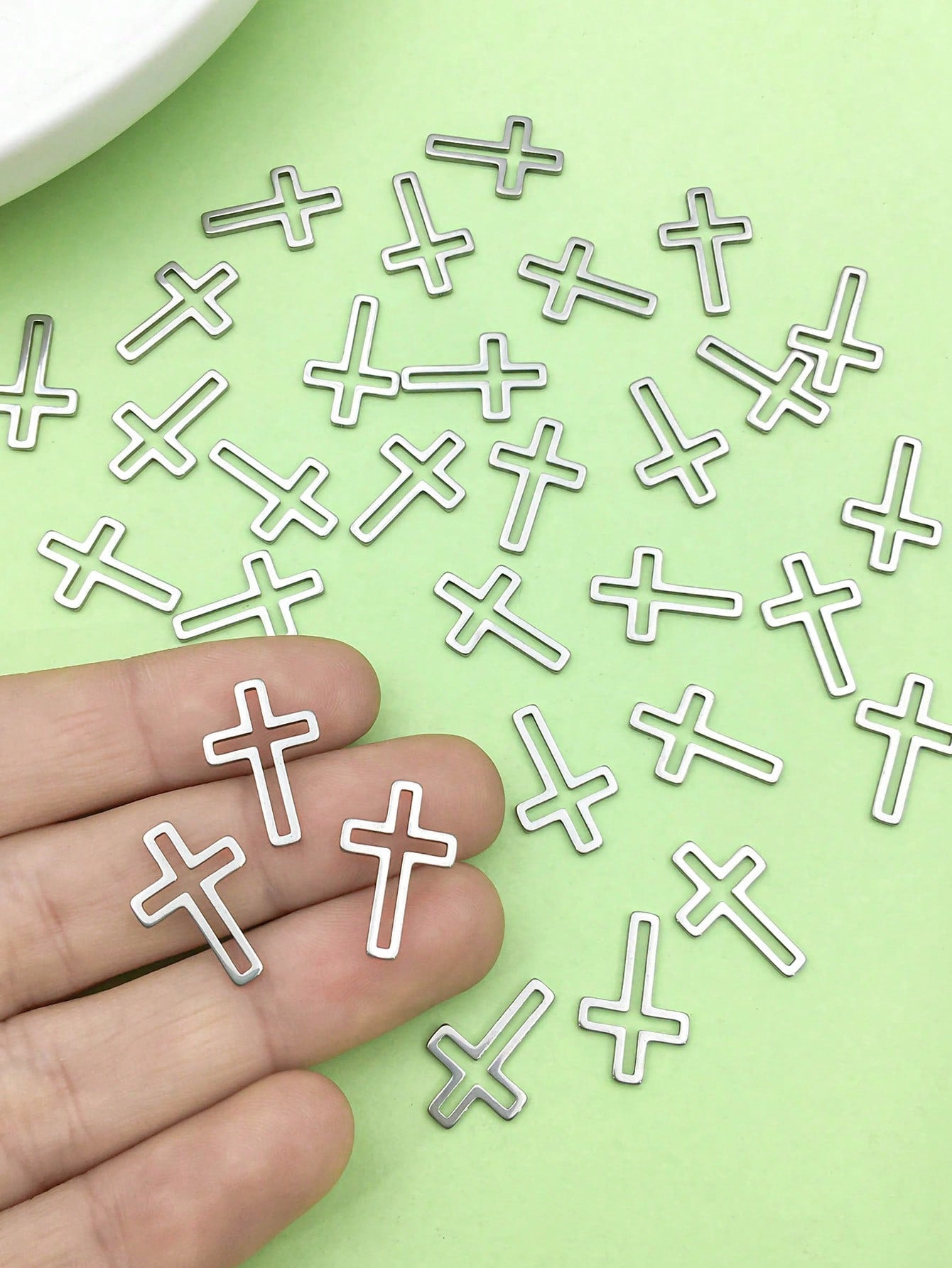 20pcs Fashion Stainless Steel Cross Charm DIY Hollow Cross Pendant For Bracelet Jewelry Craft Making Accessories Jewelry Supplies-Silver-1