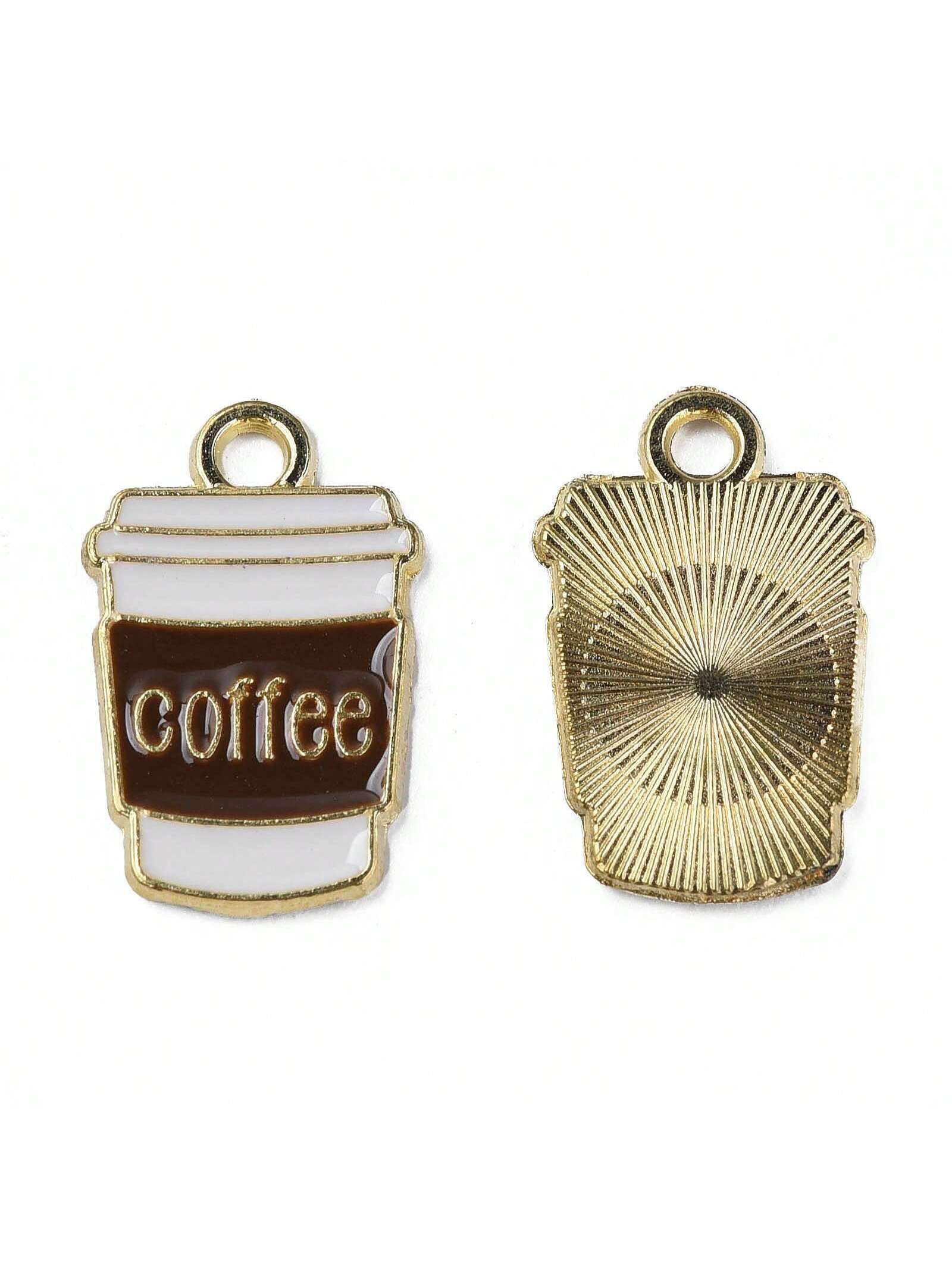 10pcs Alloy & Enamel Brown Coffee Cup Shaped Pendant For Diy Jewelry Making, Fun Design Pendant For Daily Fashion Decoration-Multicolor-1