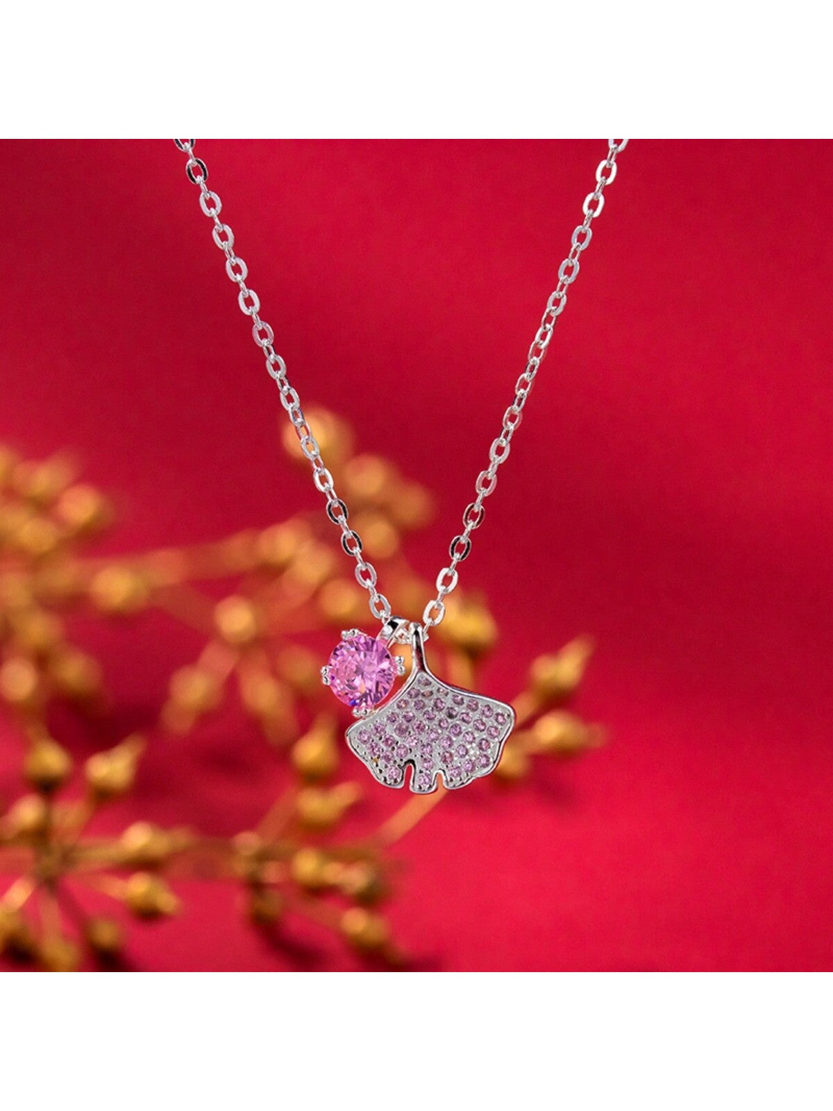 1pc 925 Sterling Silver & Zirconia Ginkgo Leaf Shaped Necklace, Simple Style Along With Personalized Design, Suitable For Wedding, Christmas, Valentine'S Day, Anniversary, Birthday & Daily Wear-Silver-1