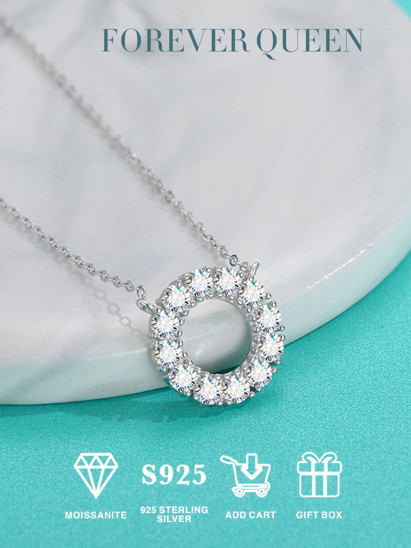 925 Sterling Silver Moissanite Necklace D Color Moissanite Circle Pendant Necklace For Women Girls Promise Wedding Gift Jewelry-Silver-1